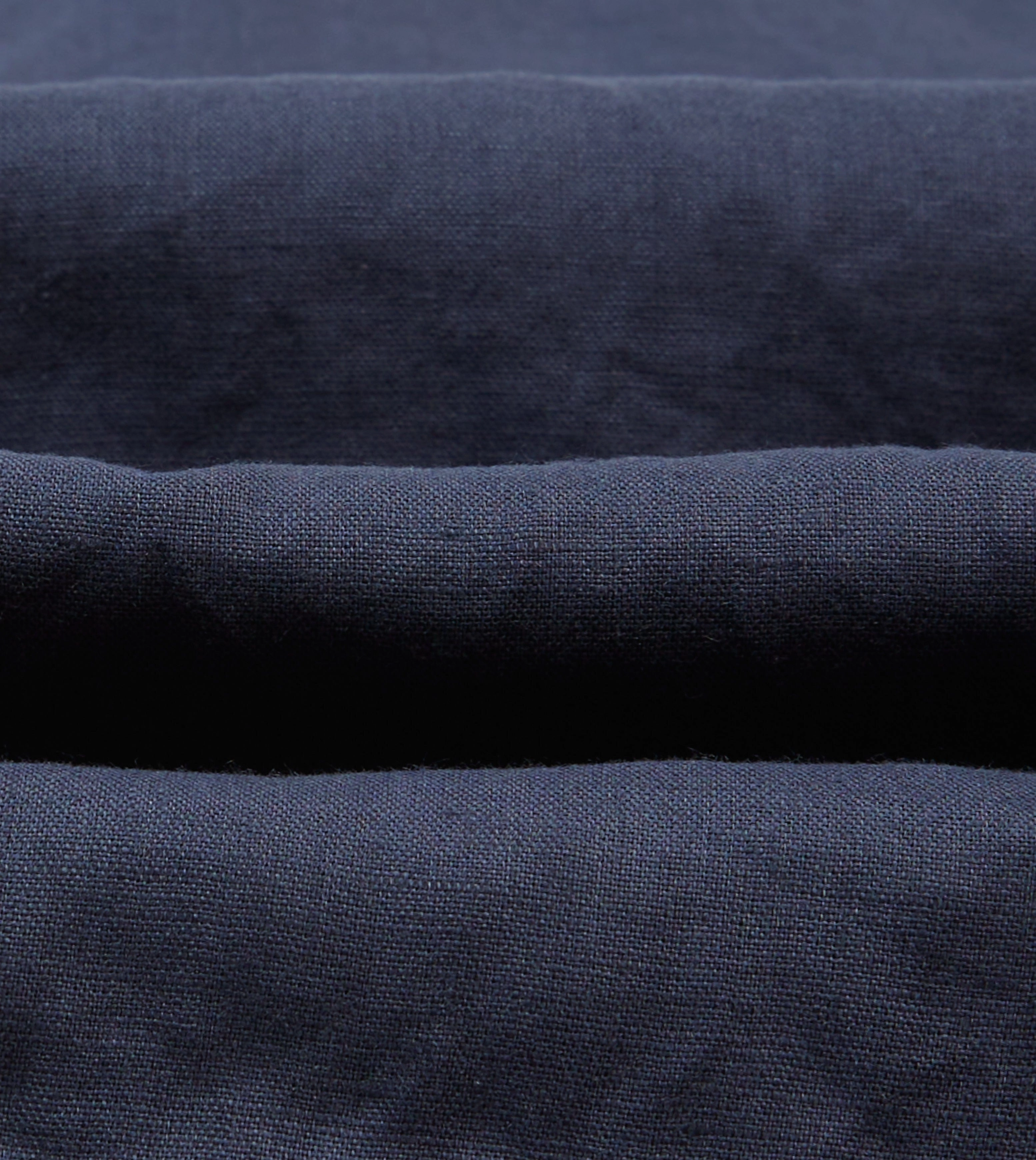 Patterned Texture Navy Linen Mandarin Collar Popover Shirt