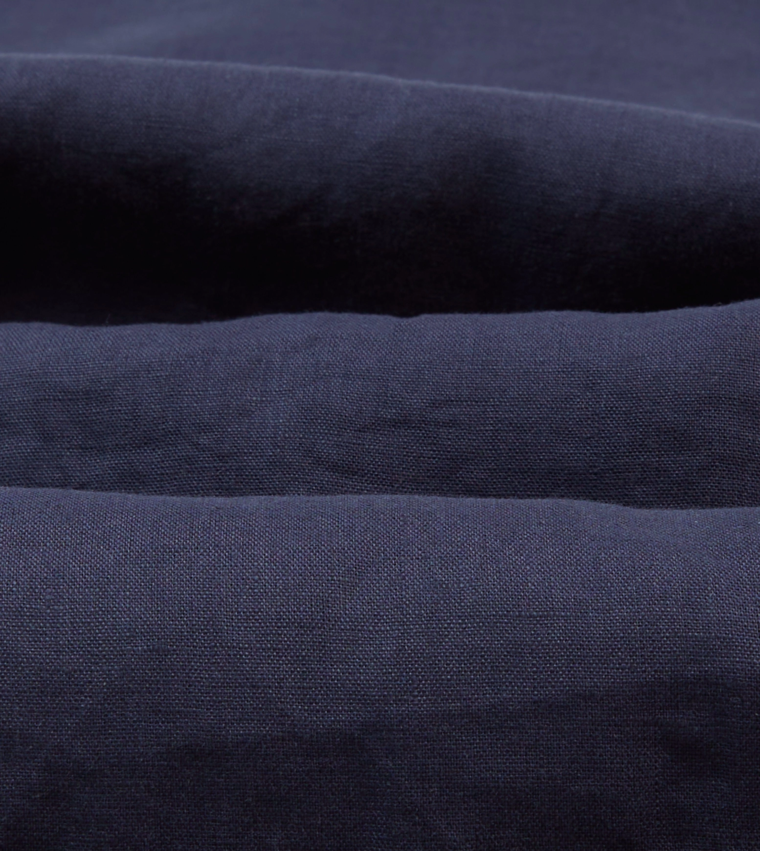 Seamless Sides Smooth Stitch Pattern Navy Linen Short Sleeve Cuban Shirt