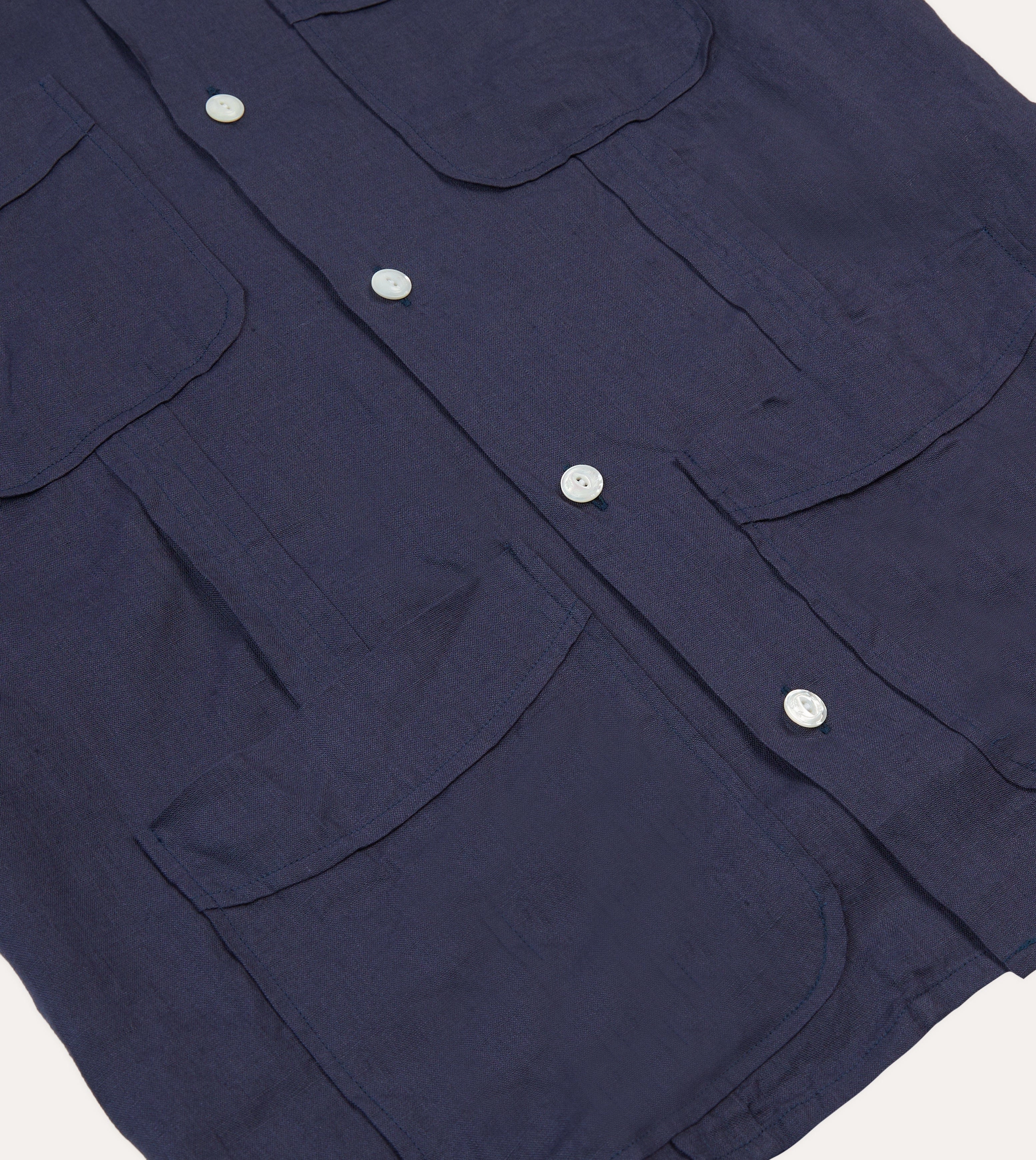 Navy Linen Short Sleeve Cuban Shirt Durable Texture