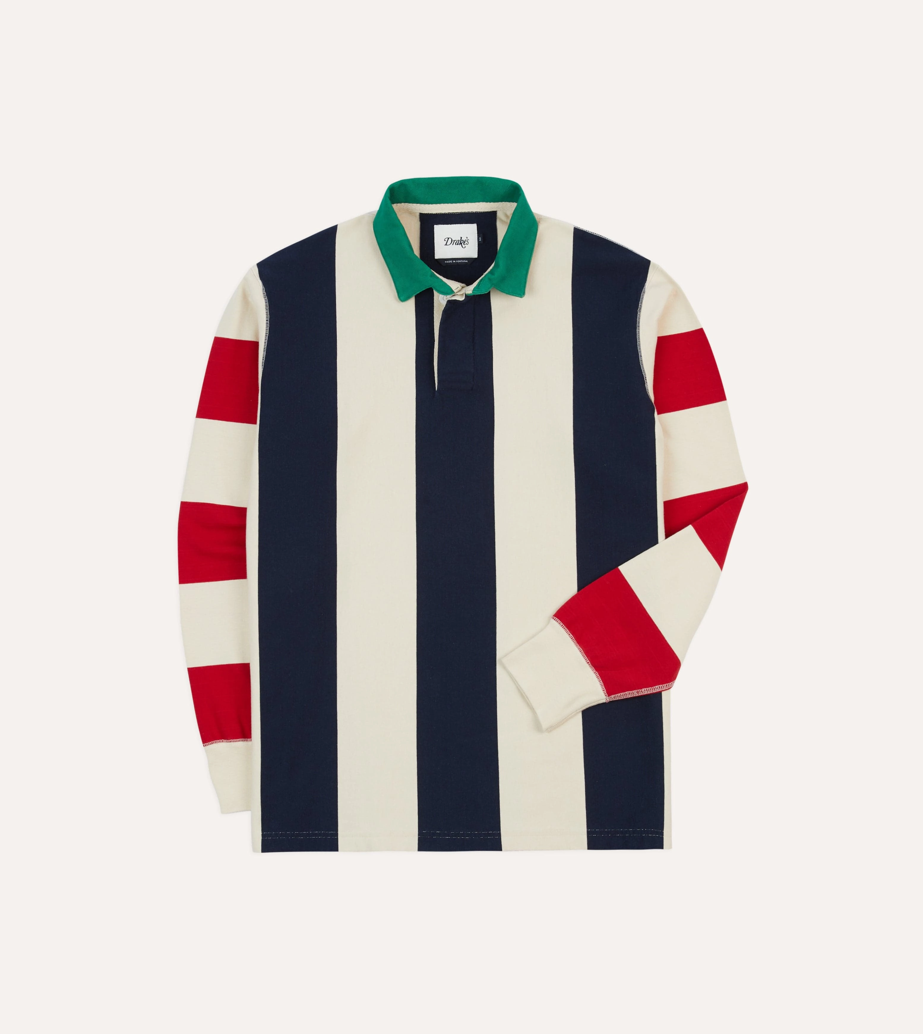 Classy Detail Navy, Red and Ecru Vertical Block Stripe Cotton Rugby Shirt