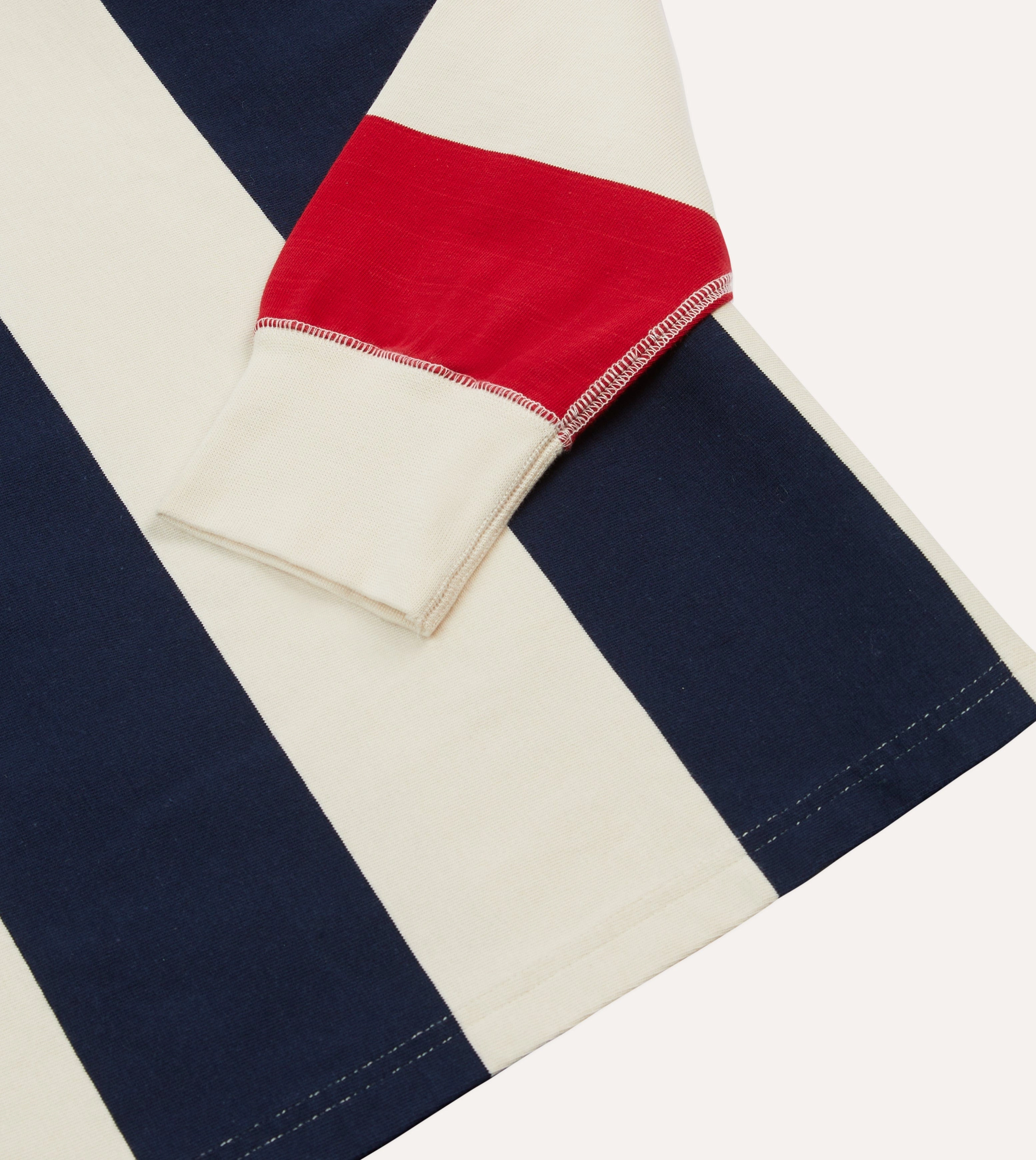 Navy, Red and Ecru Vertical Block Stripe Cotton Rugby Shirt Classic Color Summer Vibes