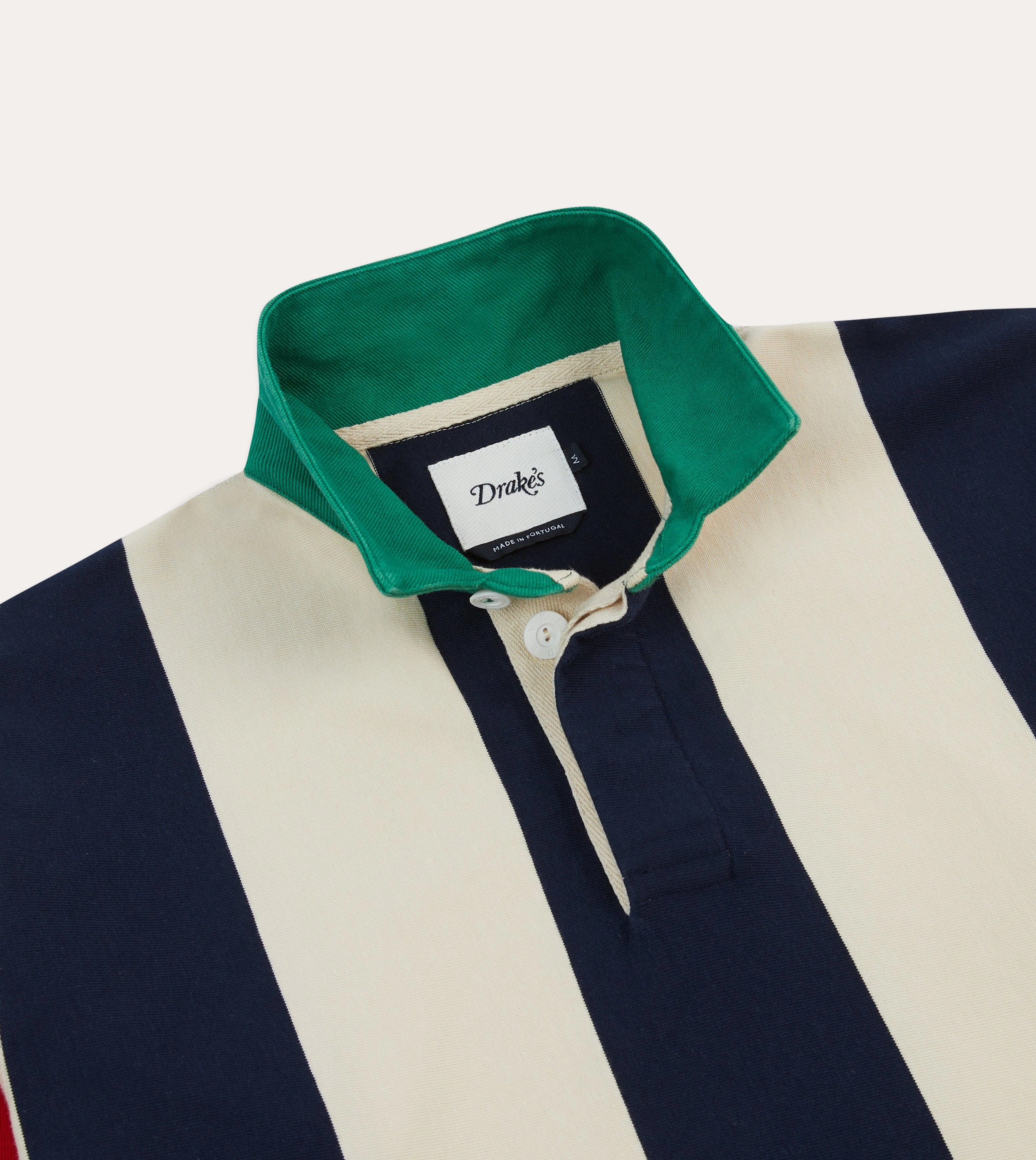 Classic Appeal Navy, Red and Ecru Vertical Block Stripe Cotton Rugby Shirt