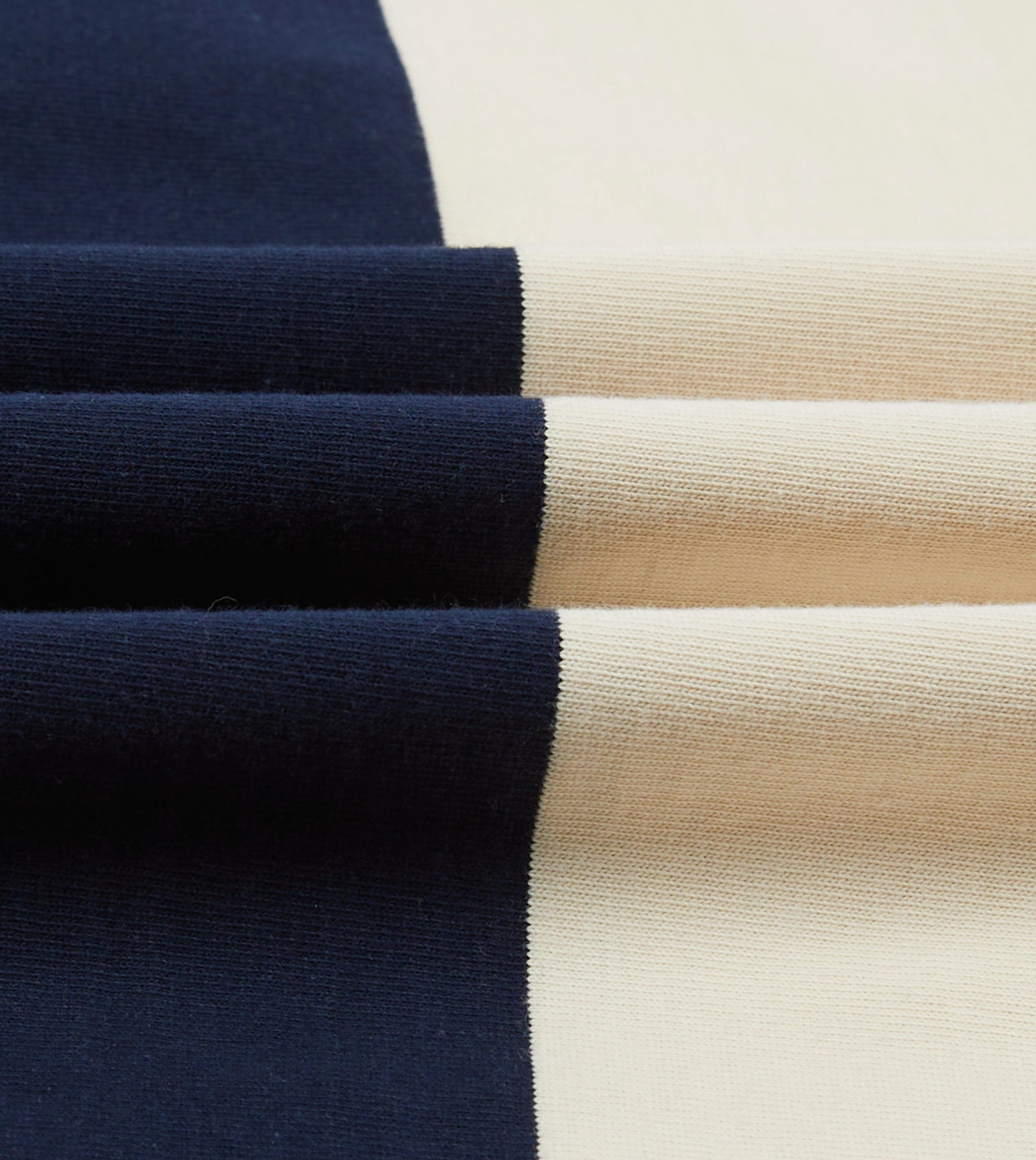 Contemporary Look Reinforced Hems Navy, Red and Ecru Vertical Block Stripe Cotton Rugby Shirt