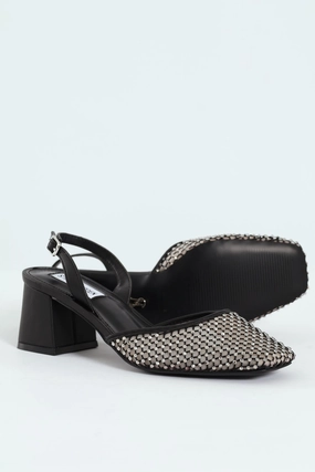 Network Mesh Almond Toe Slingback Block Heel - Black Impact protection Iconic Style
