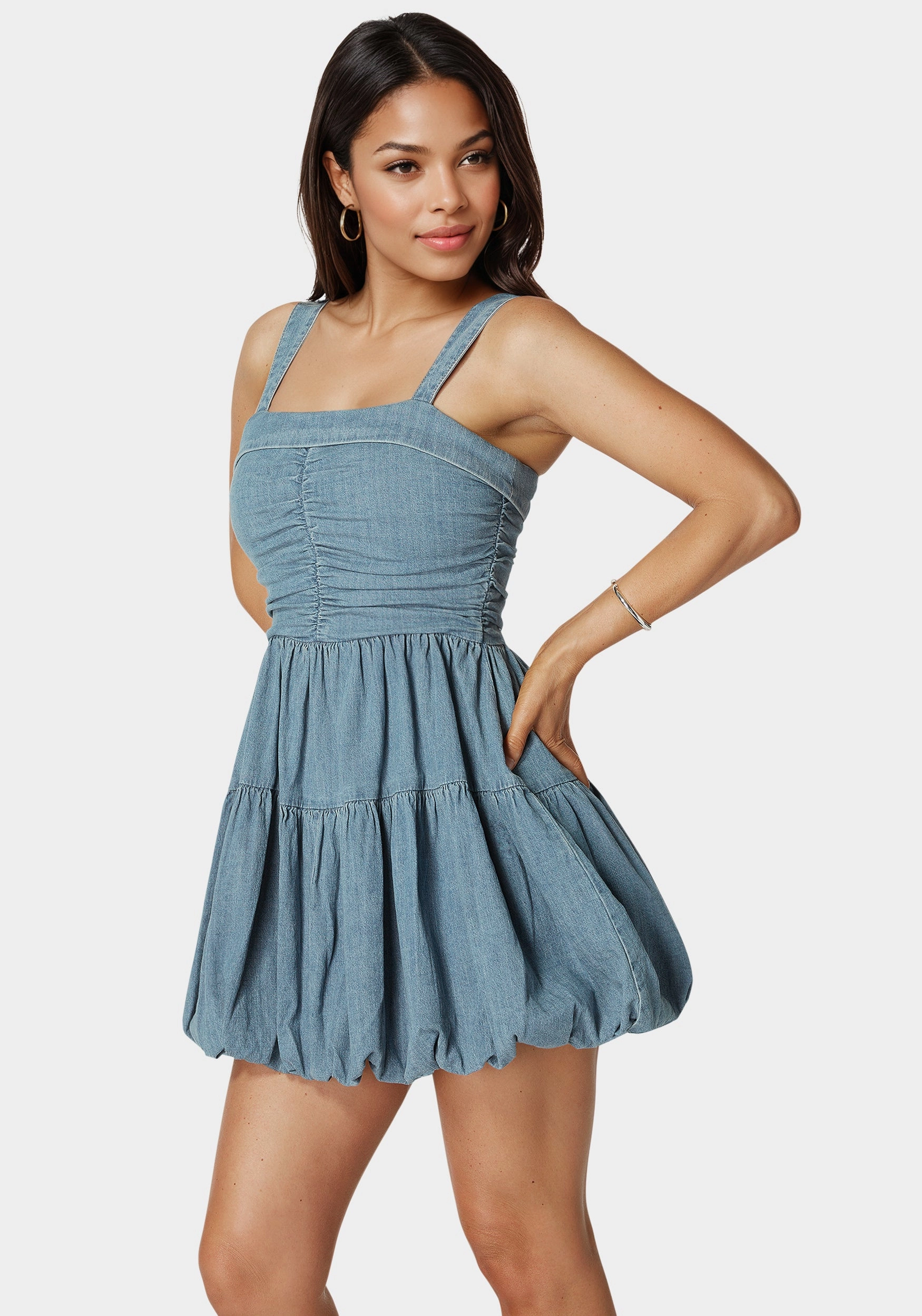 Balloon Denim Dress Edge Shape Soft Silhouette