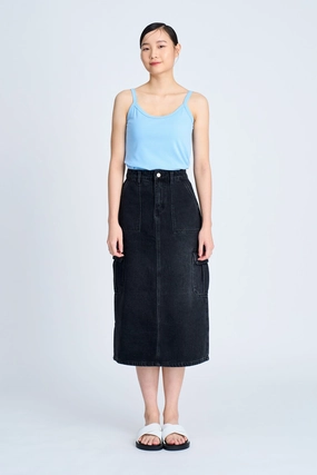 Comfort Wear Adjustable Ties Denim Cargo Skirt - Black [AT]