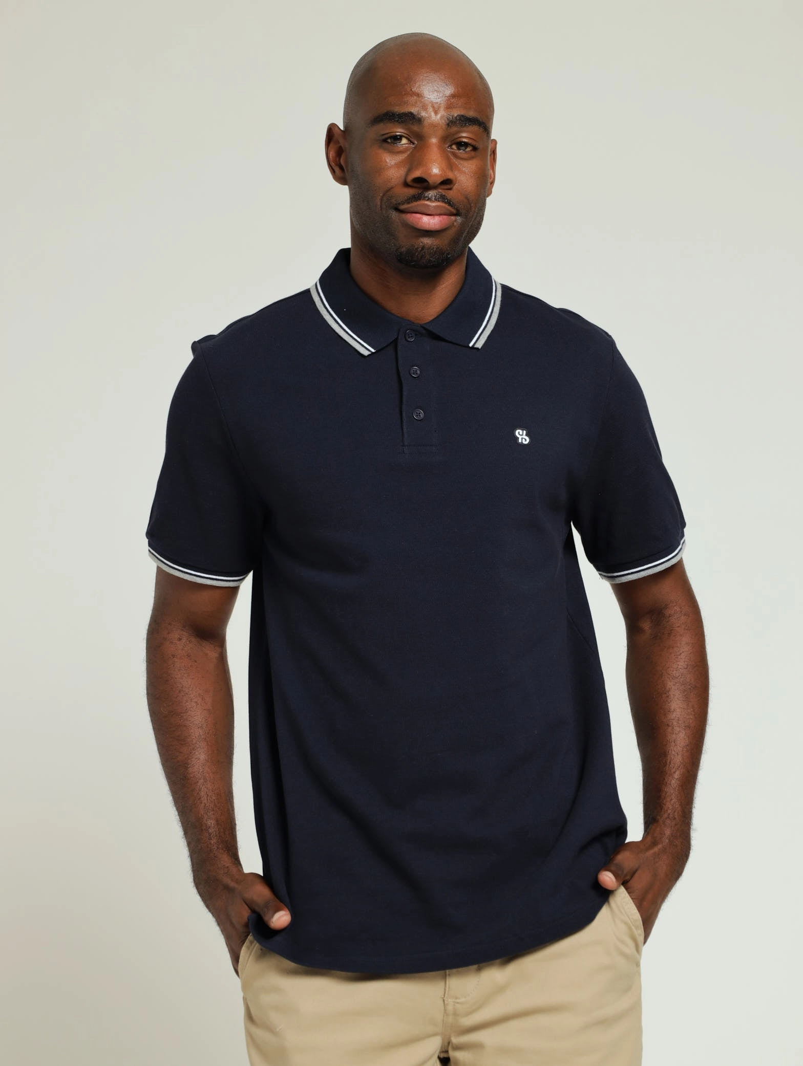 High Density Knit Button Down New Tipped Golfer - Navy