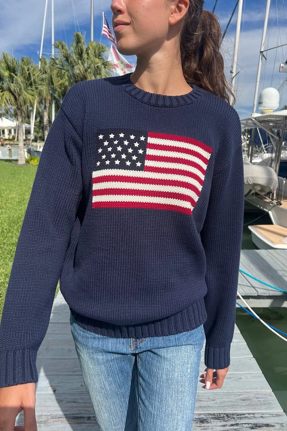 Nico American Flag Sweater Slim Fit Design Flexible Neck Opening