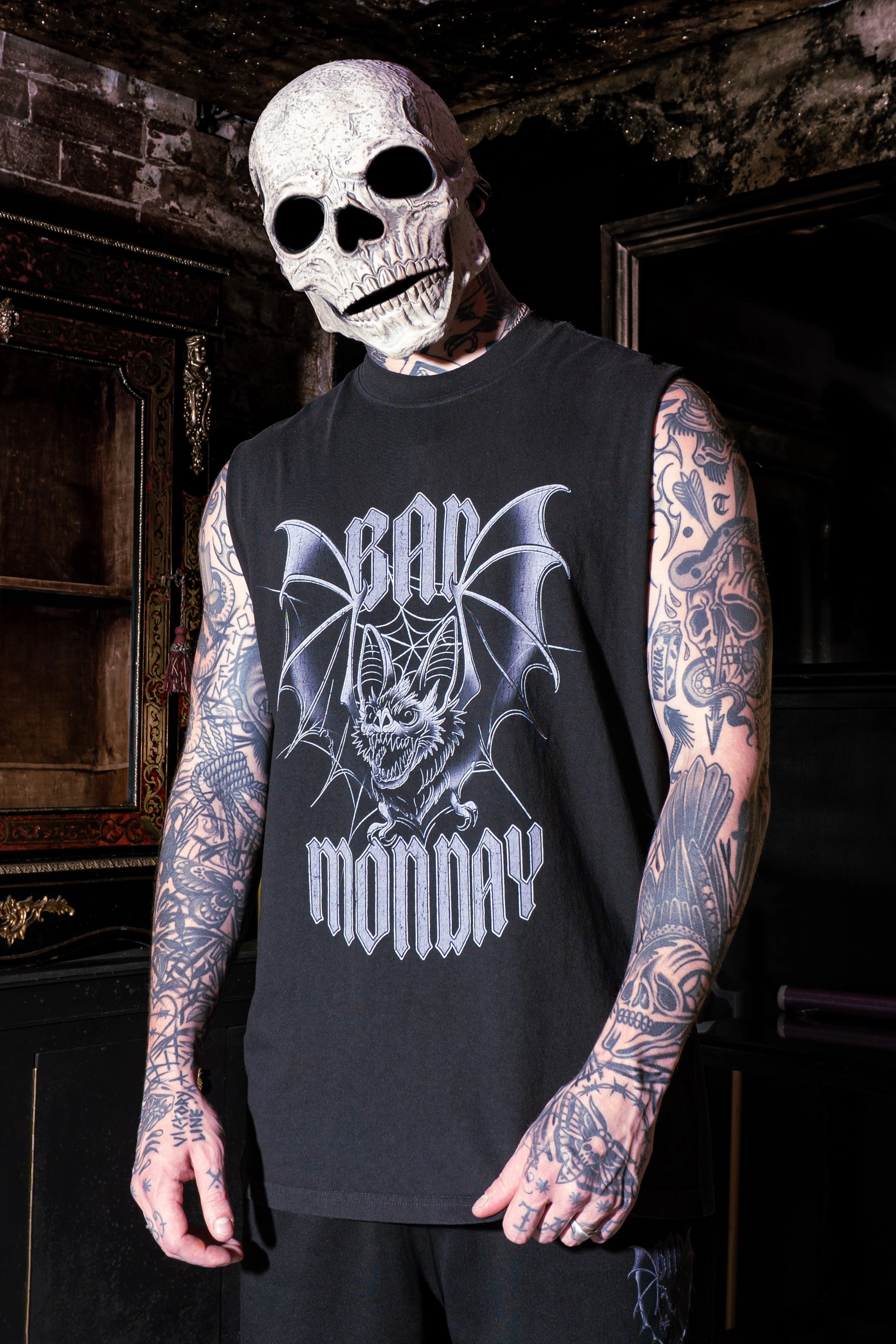 Friction Resistant Shoulder DoubleNeedle Stitching Night Scream Heavy Vest / Faded Black