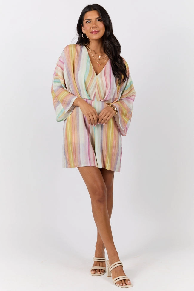 Nights In Watercolor Multi Print Romper FINAL SALE Beaded-Sleeve Artistic Vibe
