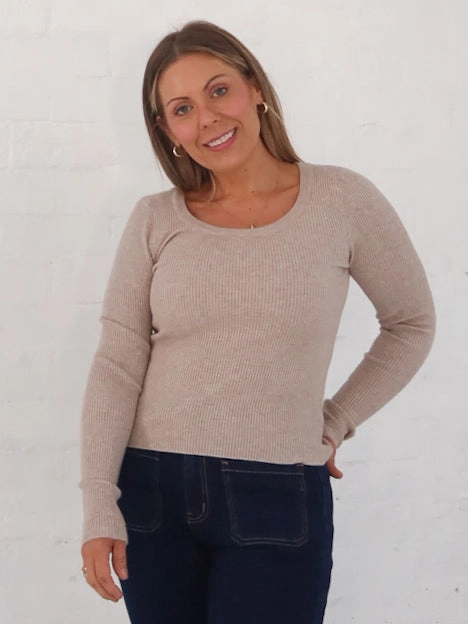 Piped Selma Knit Top - Stone