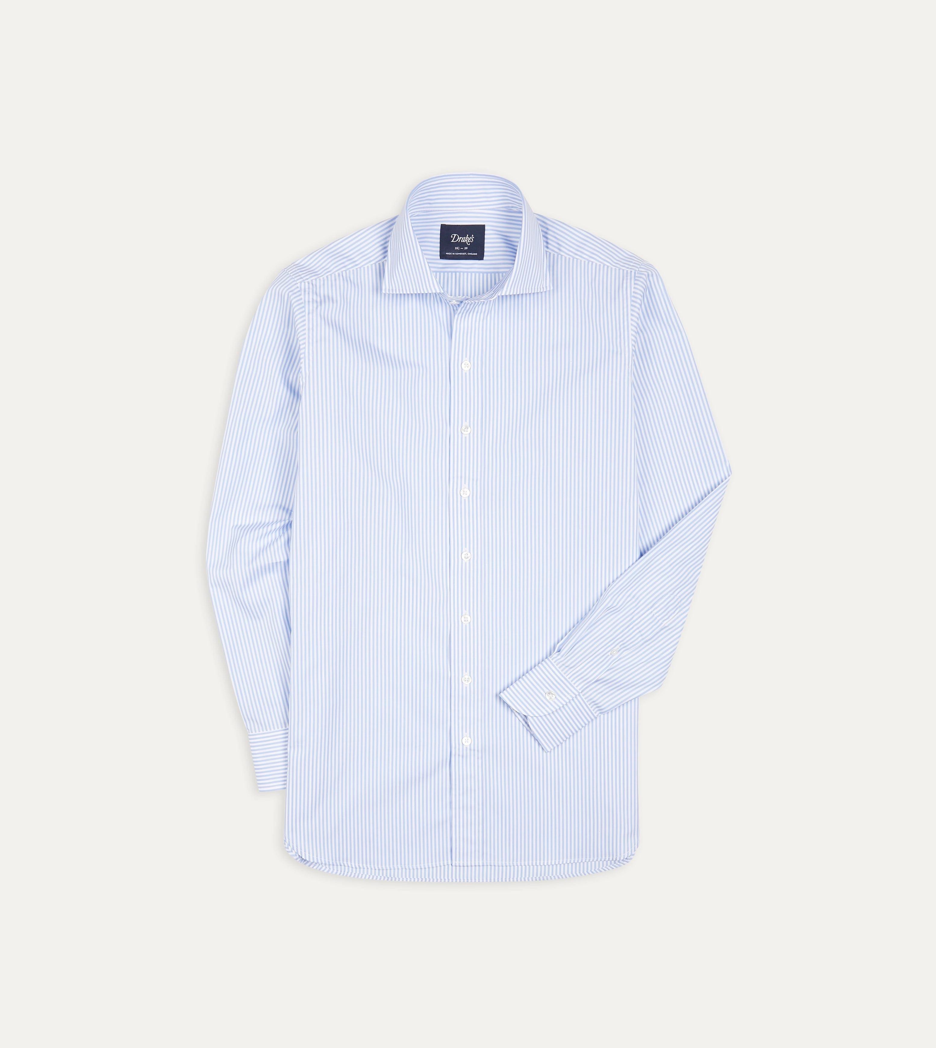 Stylish Appearance Quick Release Cuffs Sky Blue and White Bengal Stripe Spread Collar Cotton Poplin Shirt