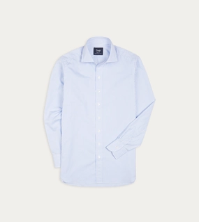Stylish Appearance Quick Release Cuffs Sky Blue and White Bengal Stripe Spread Collar Cotton Poplin Shirt