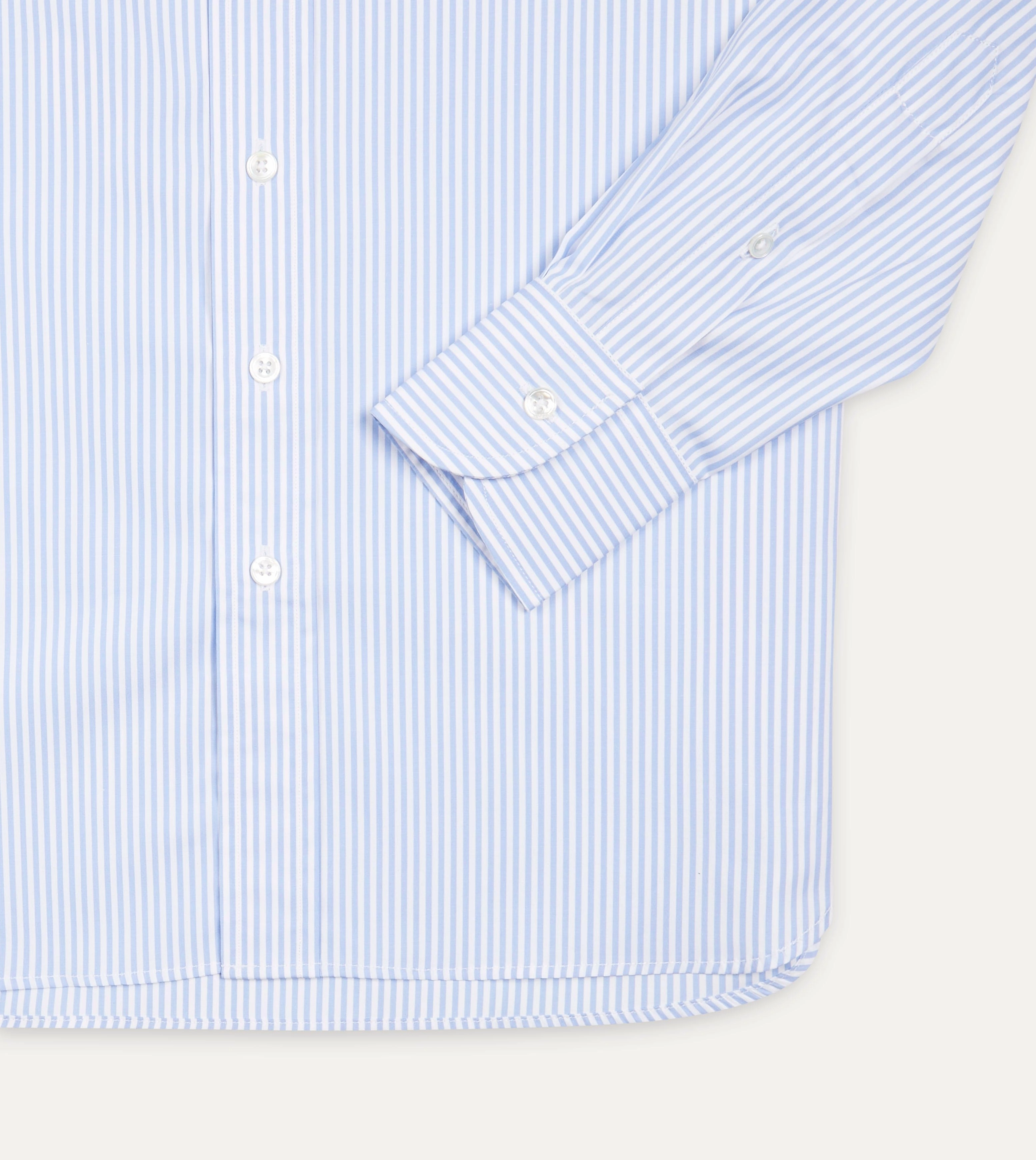 Sky Blue and White Bengal Stripe Spread Collar Cotton Poplin Shirt High-Quality Craftsmanship