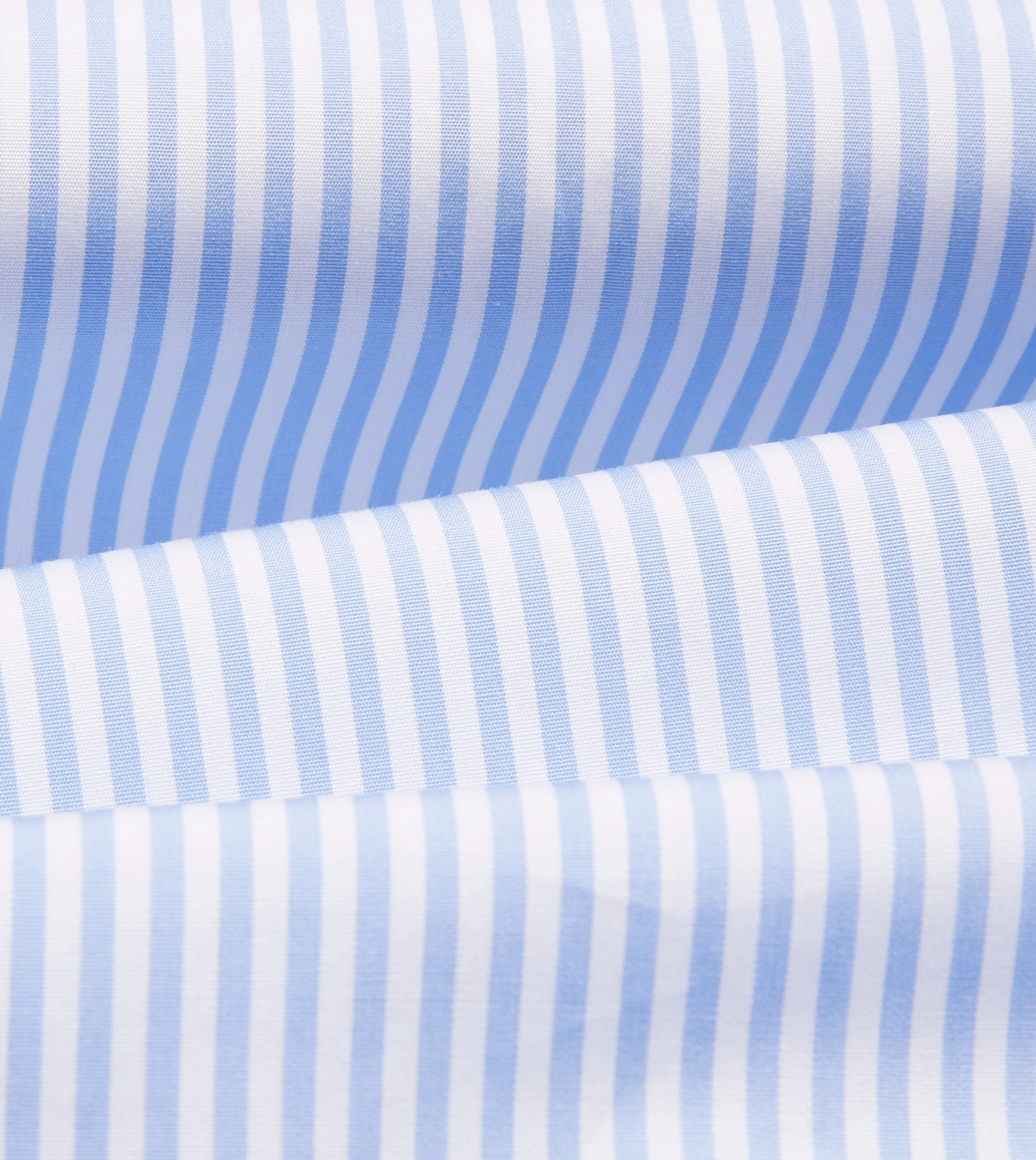 Resort Wear Summer Vibes Sky Blue and White Bengal Stripe Spread Collar Cotton Poplin Shirt