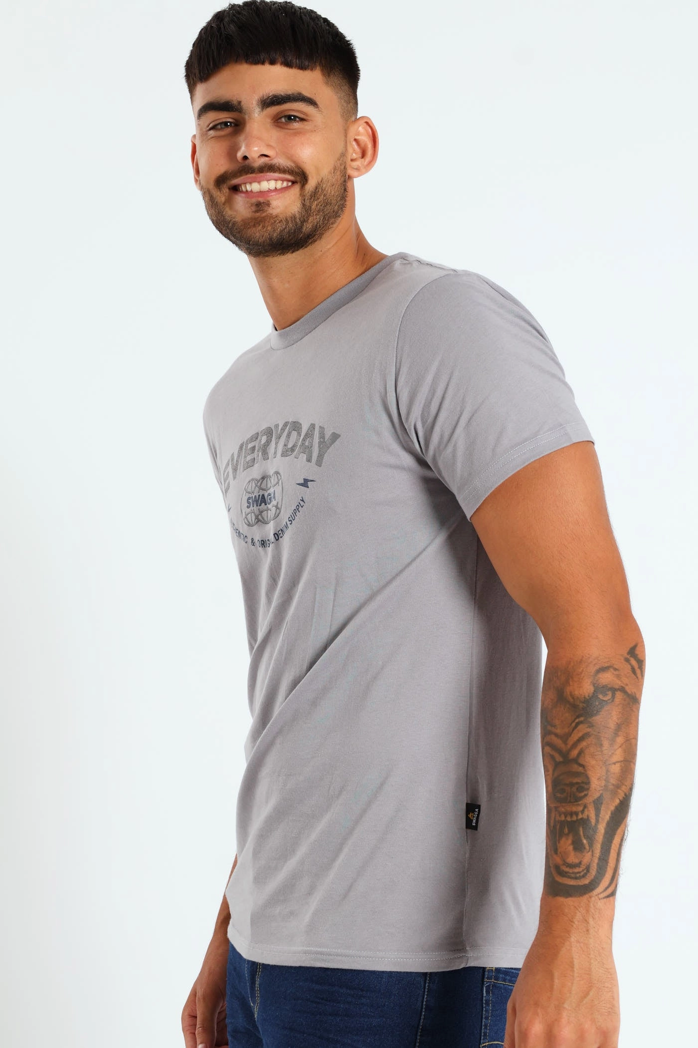Basic Print T-Shirt - Light Grey Fashionable Biodegradable Options