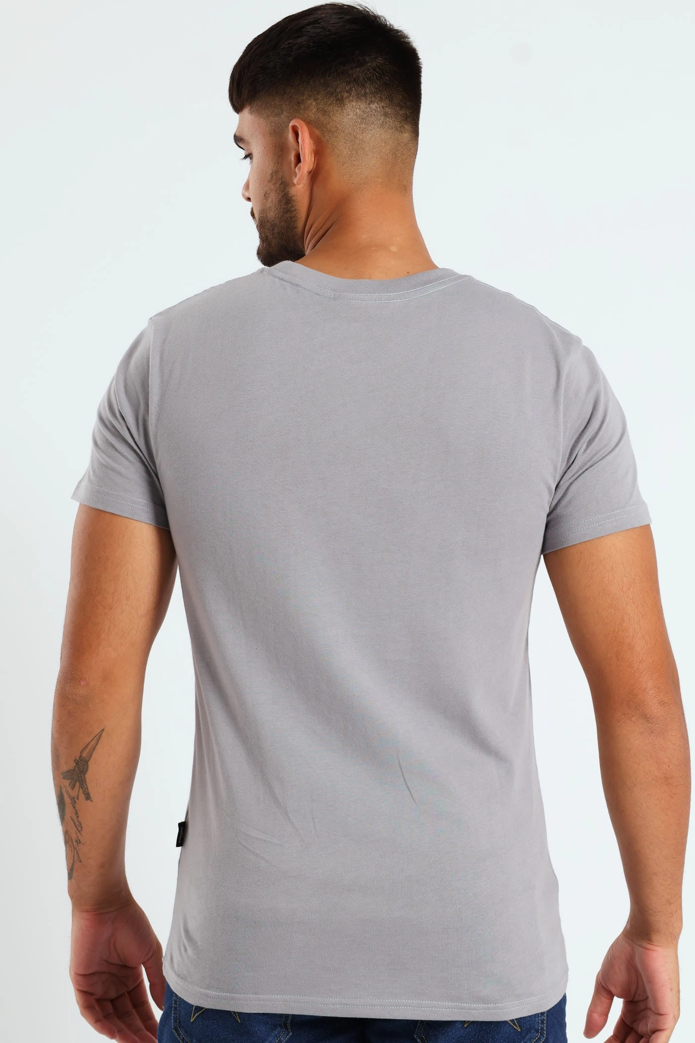 Basic Print T-Shirt - Light Grey Relaxed Wear