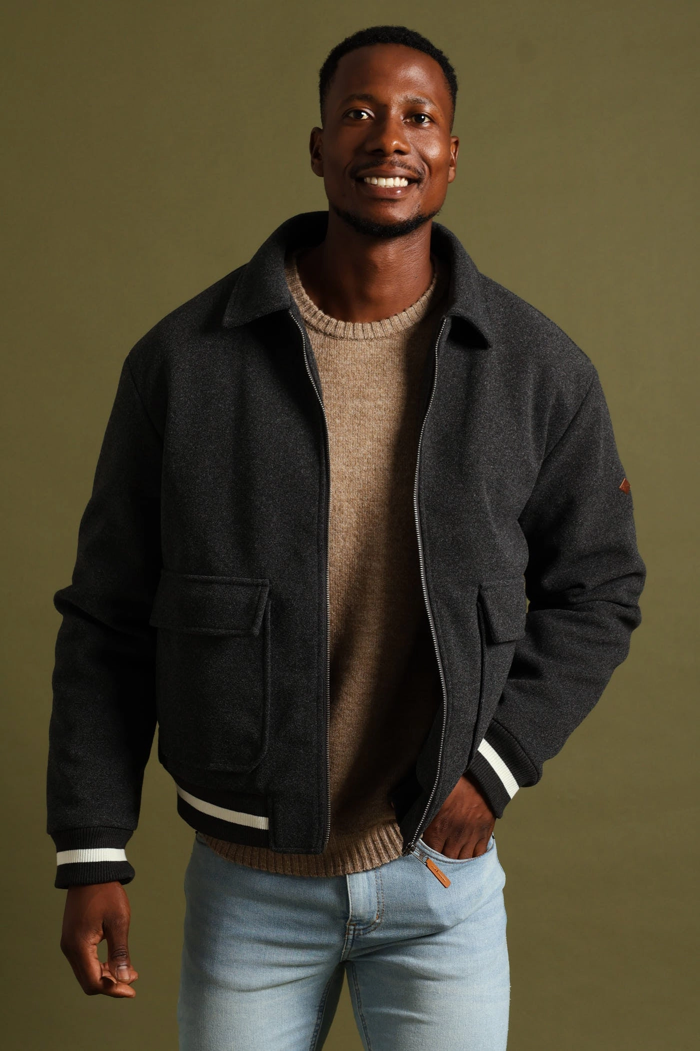 Everyday Look Melton Bomber Jacket - Charcoal