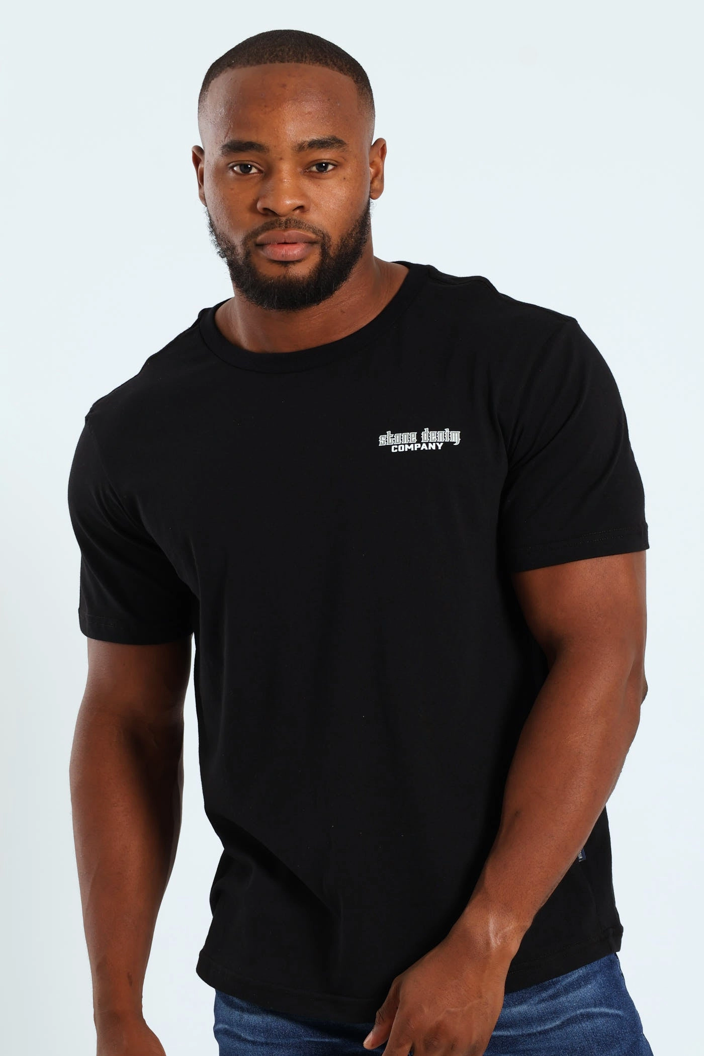 Stone Denim Skull Front & Back Tee - Black Basic Wardrobe Piece