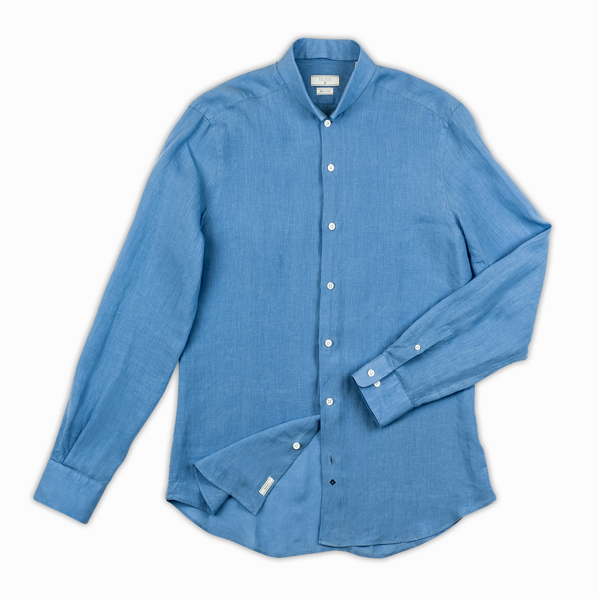 Conrad golden linen shirt (river blue) Distressed Hem Finish petite size