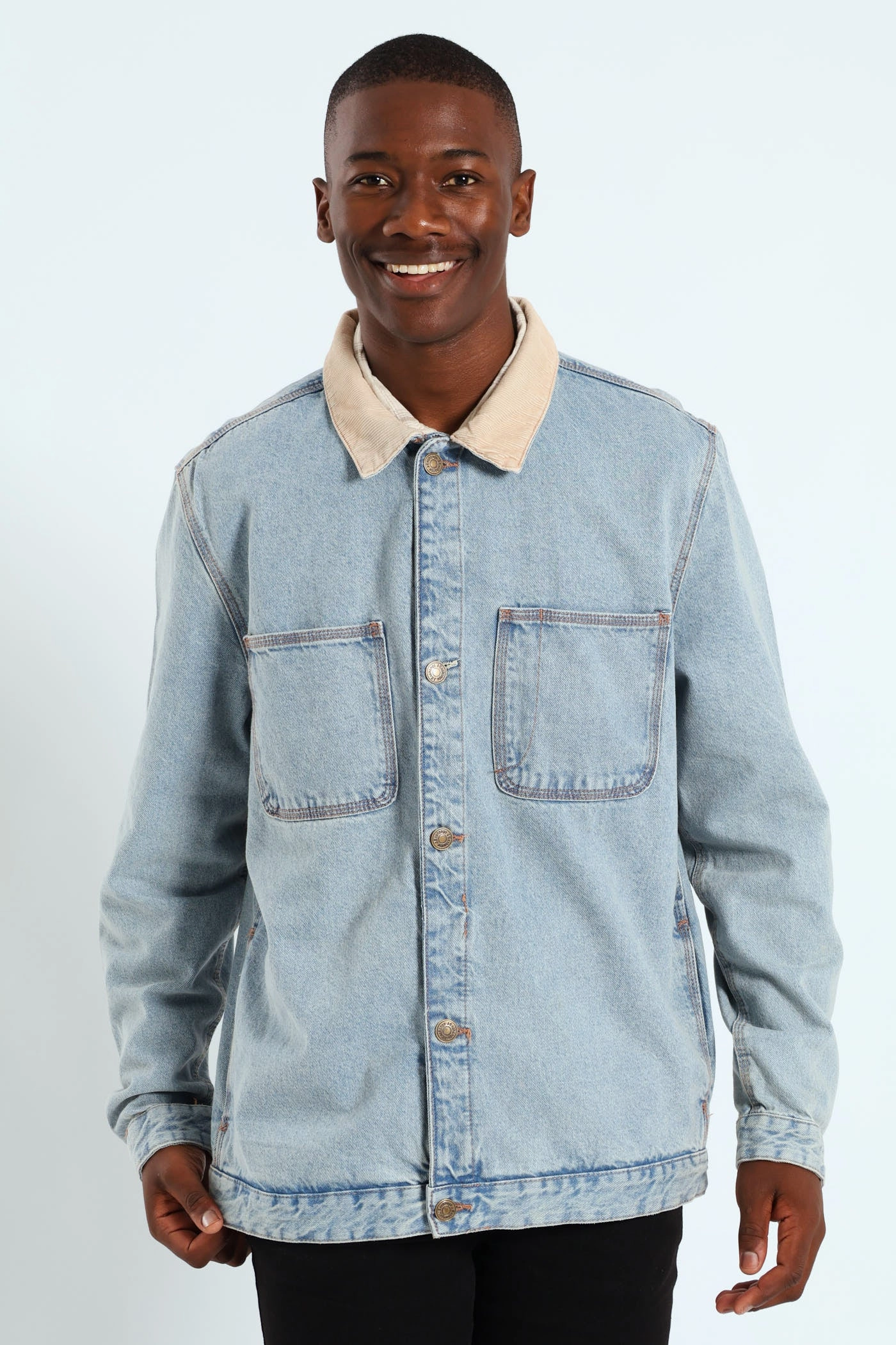 DoubleLayeredHem Denim Worker Jacket - Blue