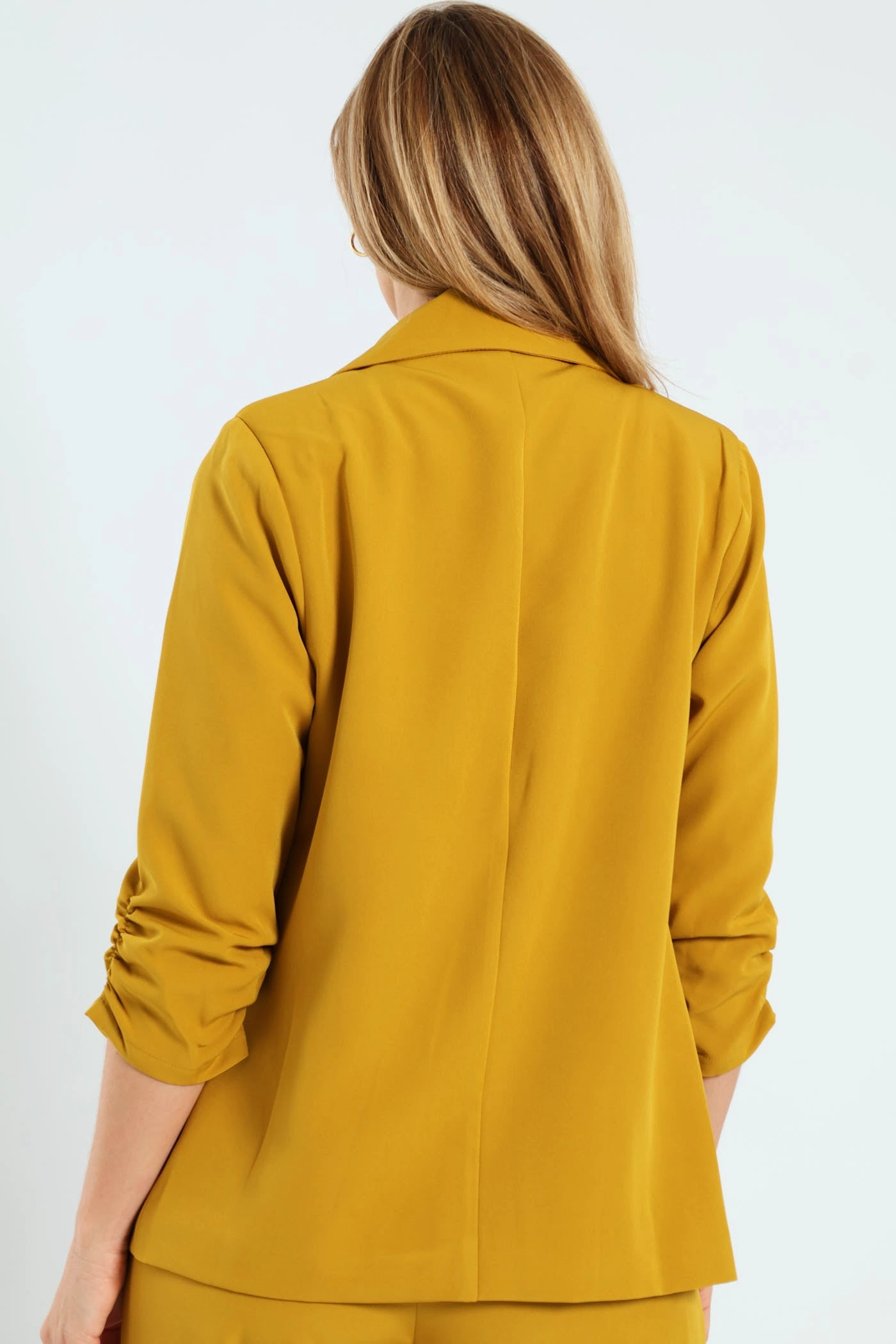 Notch Collar Gauged Sleeve Blazer - Mustard Modern Travel Look