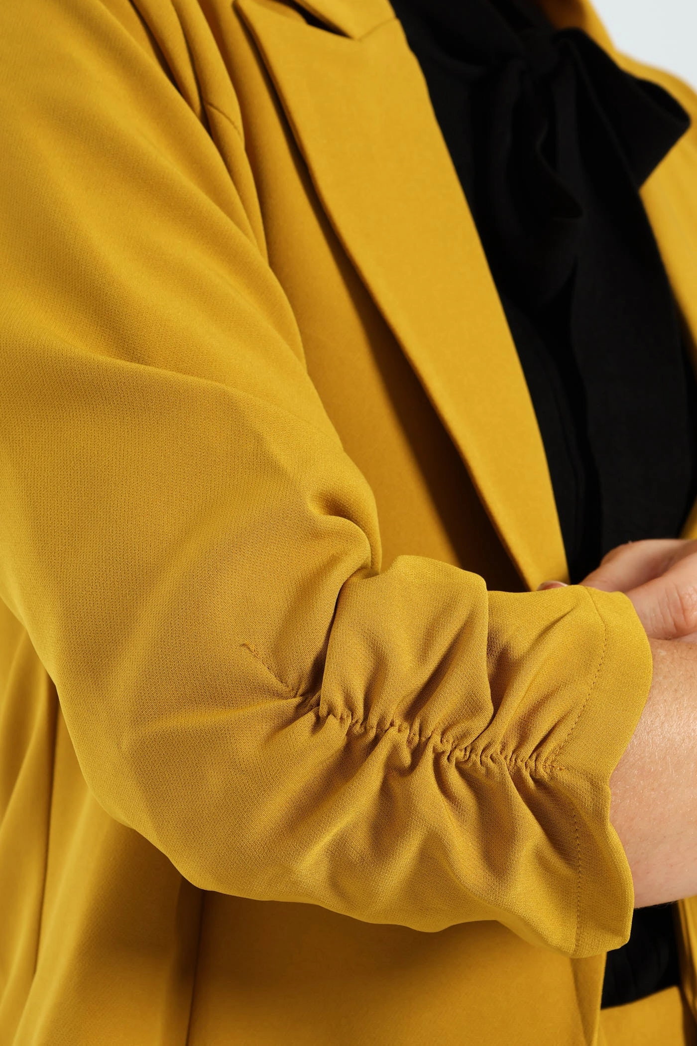 Water Based Coating Wind Protection Notch Collar Gauged Sleeve Blazer - Mustard