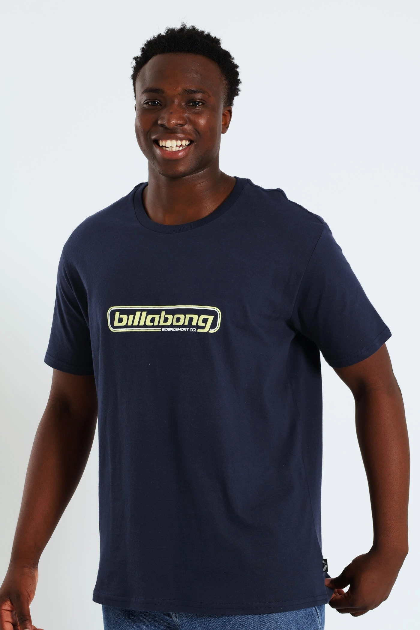 High-Quality Fabric Distressed Hem Finish Nuclear Short Sleeve Tee - Navy