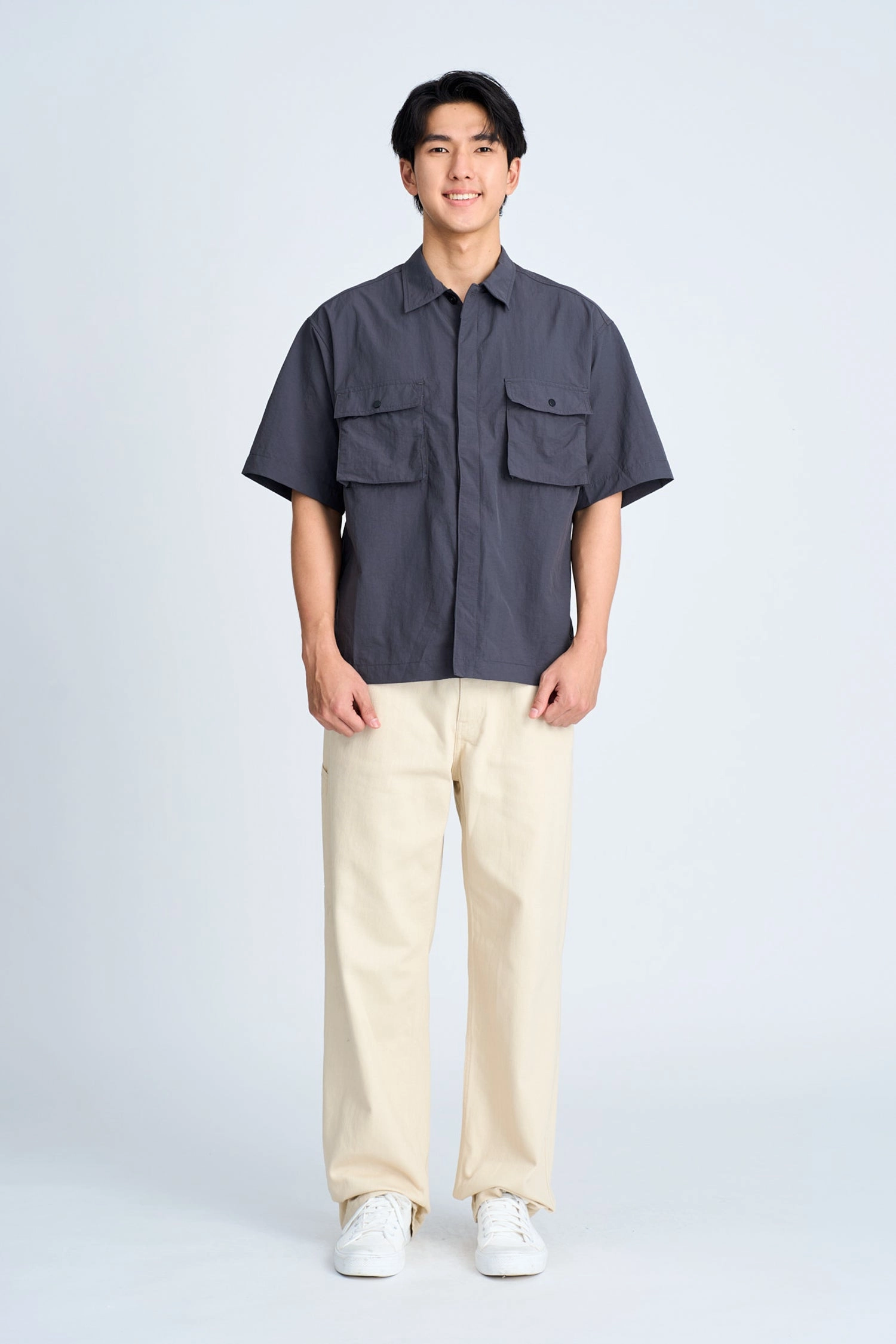 Nylon Utility Shirt - Charcoal [AT] Outdoor Style Trend Curved Hem