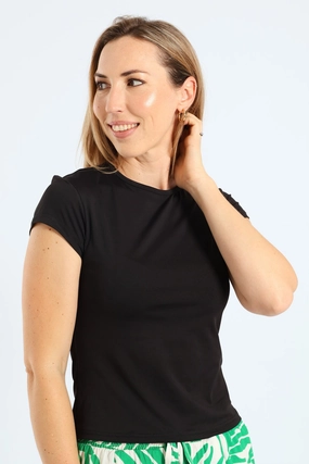 Short Sleeve Crew Neck Polyamide Tee - Black Multi Panel Cut Thermochromic Color Shift Tech