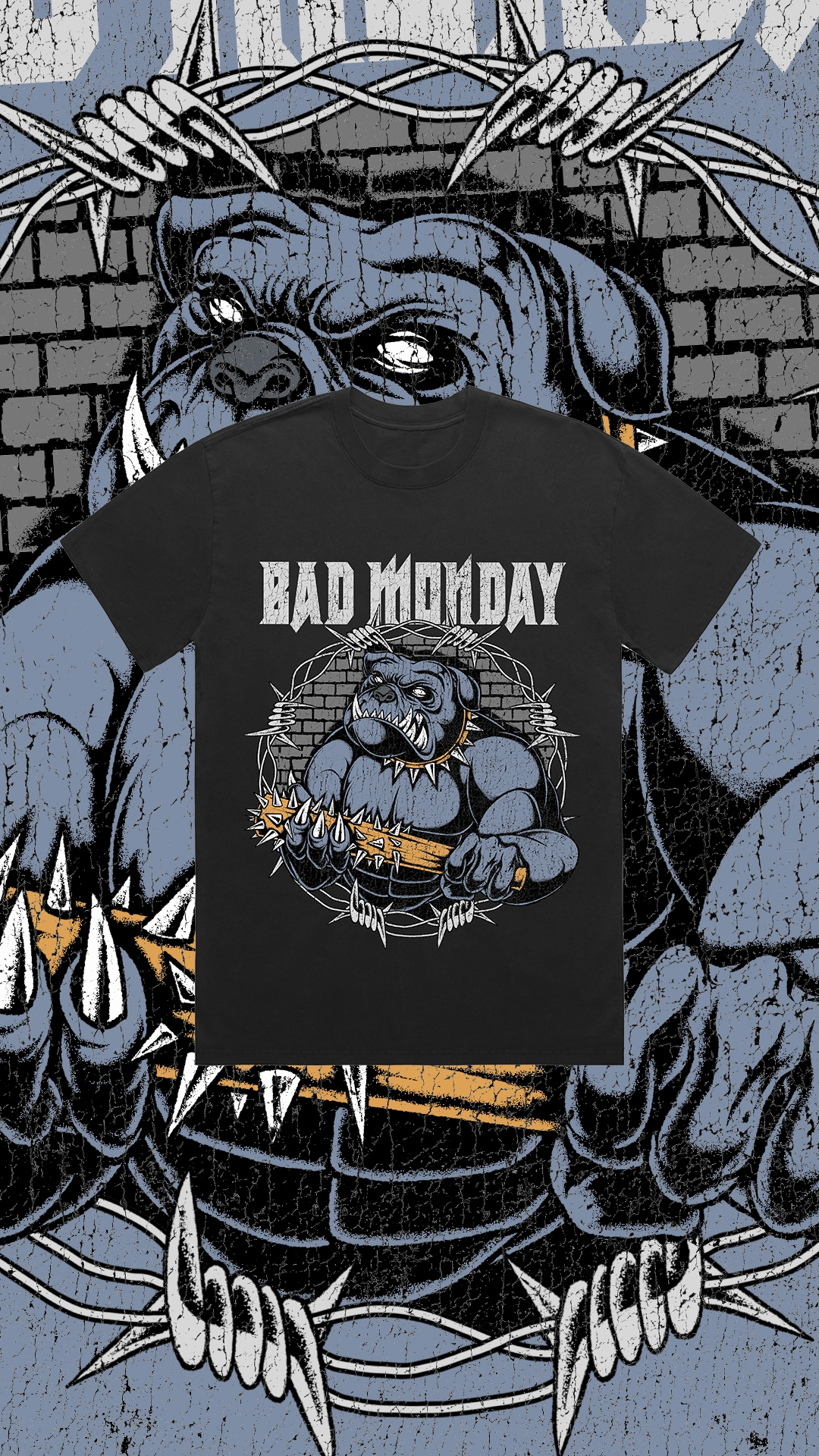 Bulldog Bat Tee / Front Print VersatileNeckline HighStretchElastic