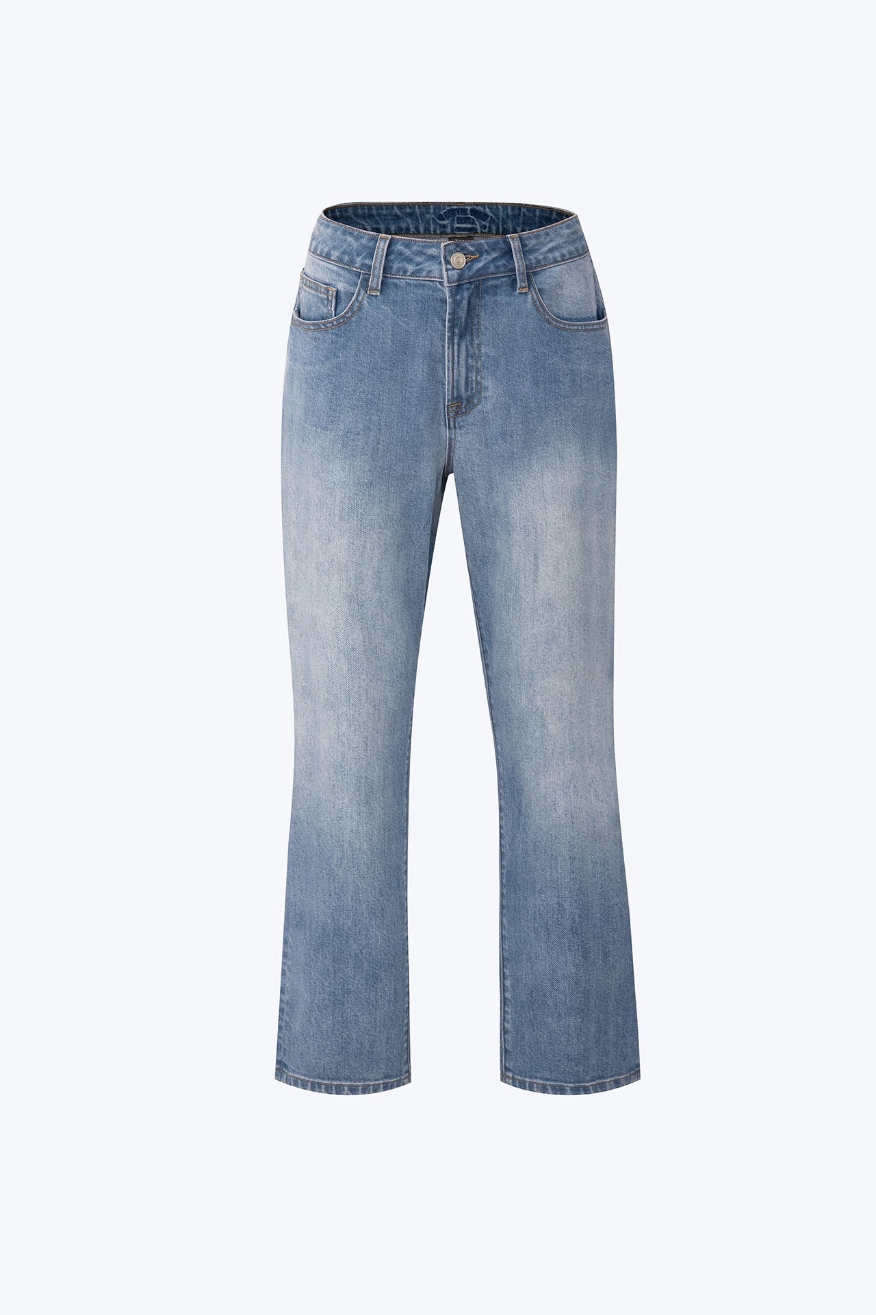 Simple and Cozy Straight Cut Jeans with Faded Wash - Denim