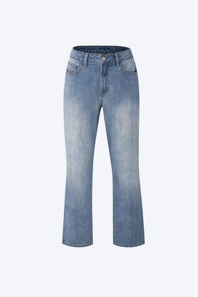 Performance Stretch Straight Cut Jeans with Faded Wash - Denim