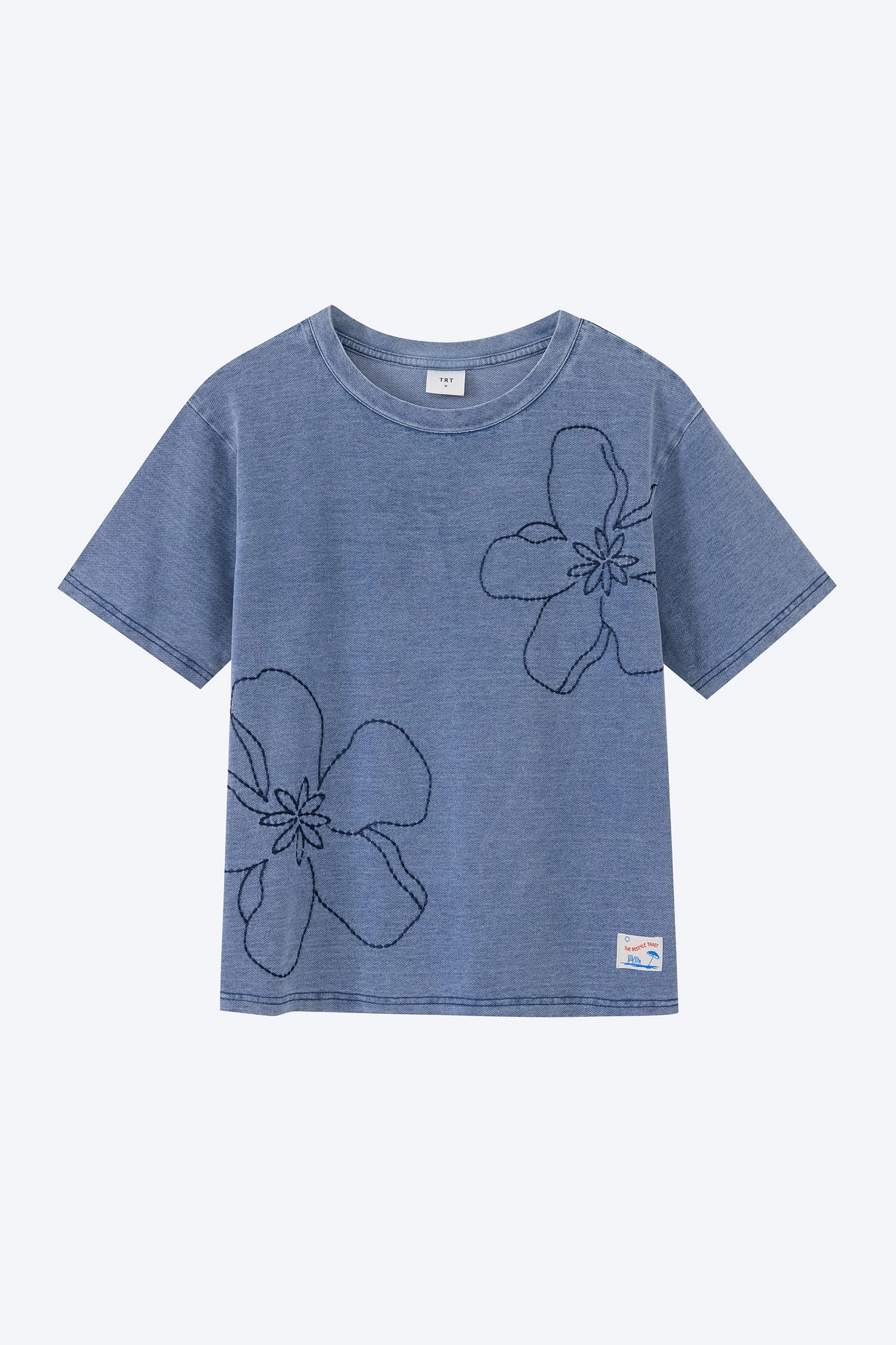 Floral Embroidery Tee - Denim Daily Favorite