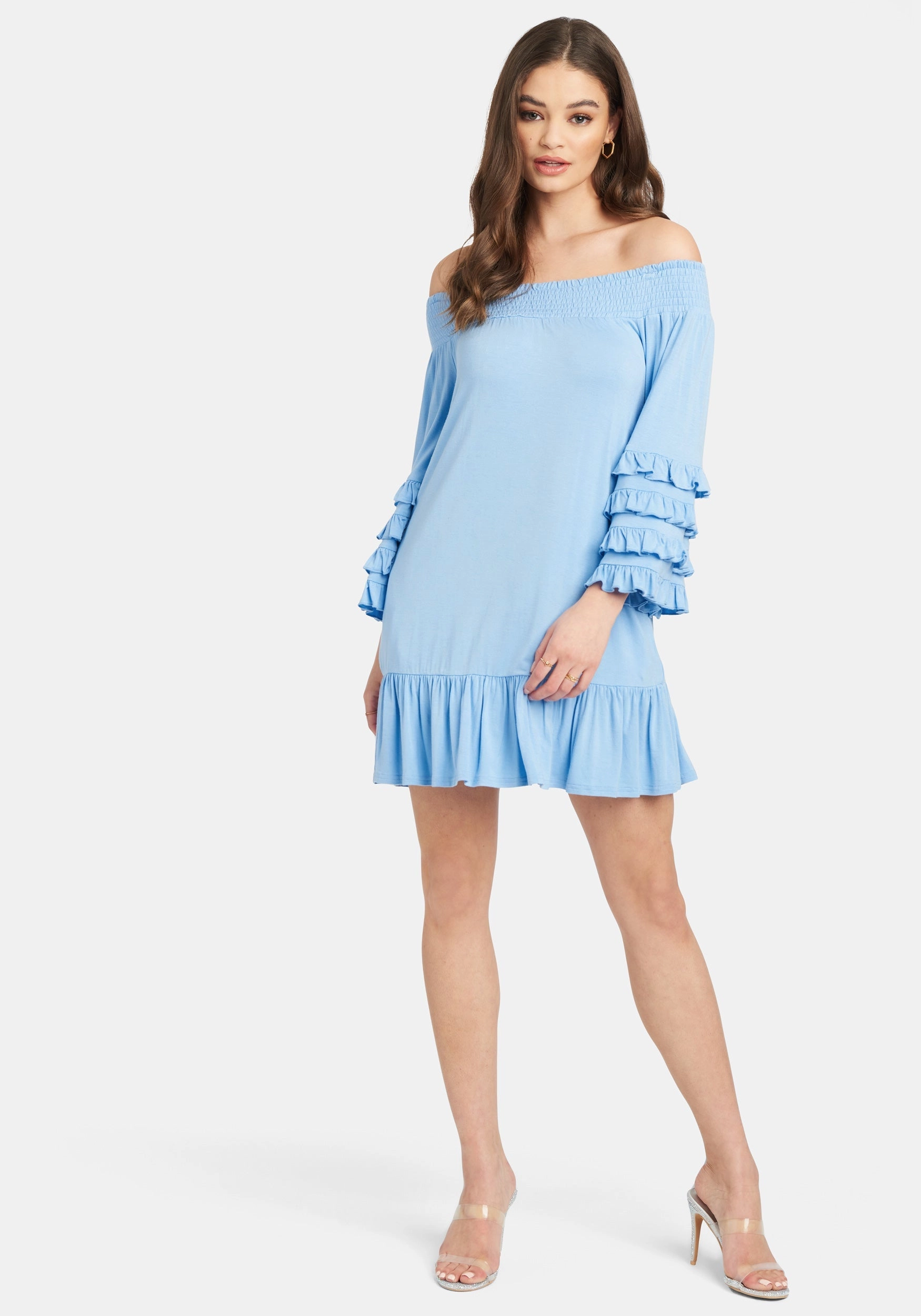 Art Spirit Off Shoulder Ruffle Smock Dress