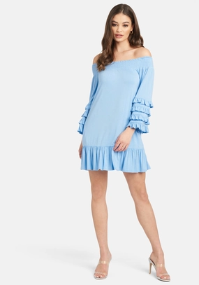 Art Spirit Off Shoulder Ruffle Smock Dress