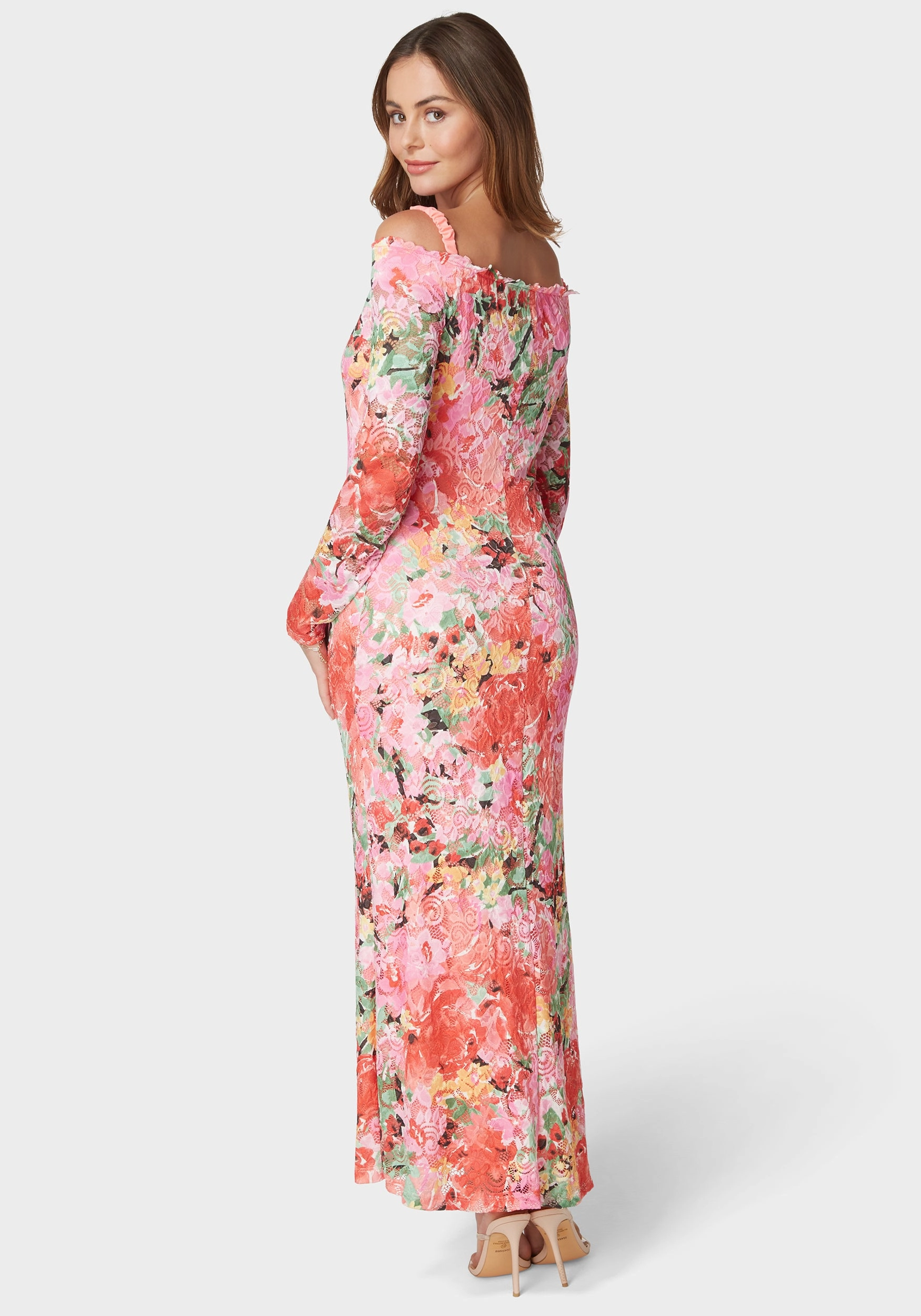 Panelled-Design Chilly Comfort Off Shoulder Tri Color Lace Dress