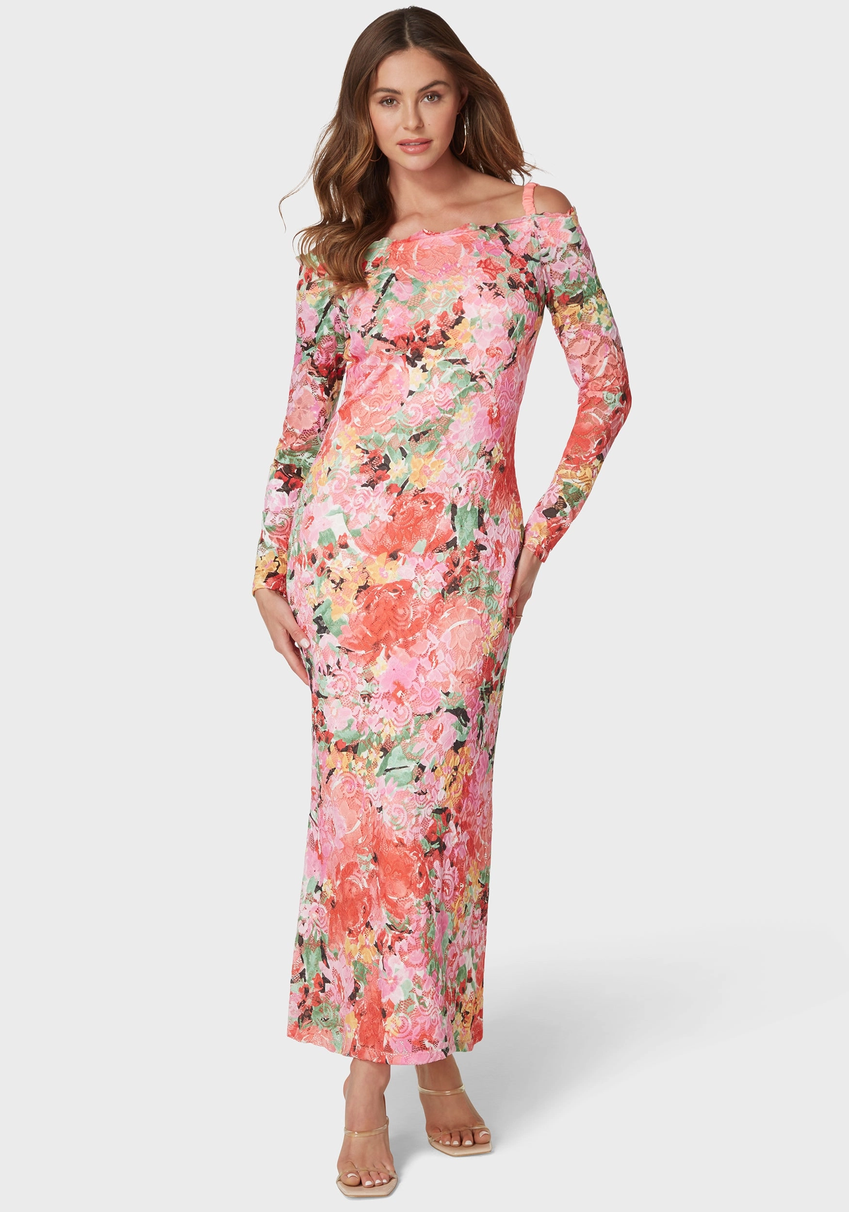 Weekend Ready Off Shoulder Tri Color Lace Dress