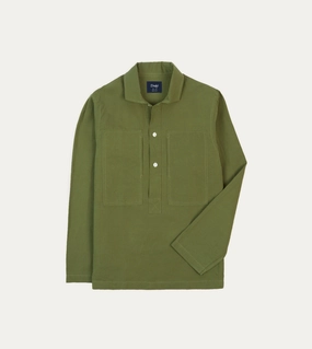 Designer Look Olive Cotton-Linen Popover Shirt