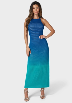 Cold-Shoulder Ombre Crochet Slip Maxi Dress