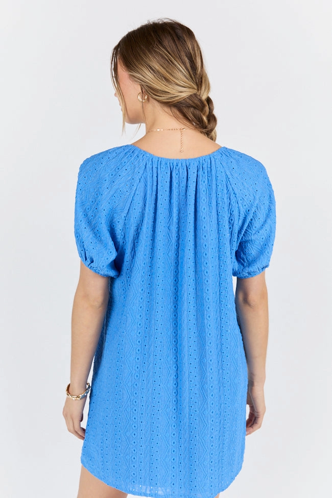 Body Fit Versatile Design On A Whim Blue Knit Eyelet Short Sleeve Dress FINAL SALE