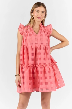 Comfortable Layer Flowy summer gown On The Line Coral Ruffle Shoulder Textured Mini Dress FINAL SALE