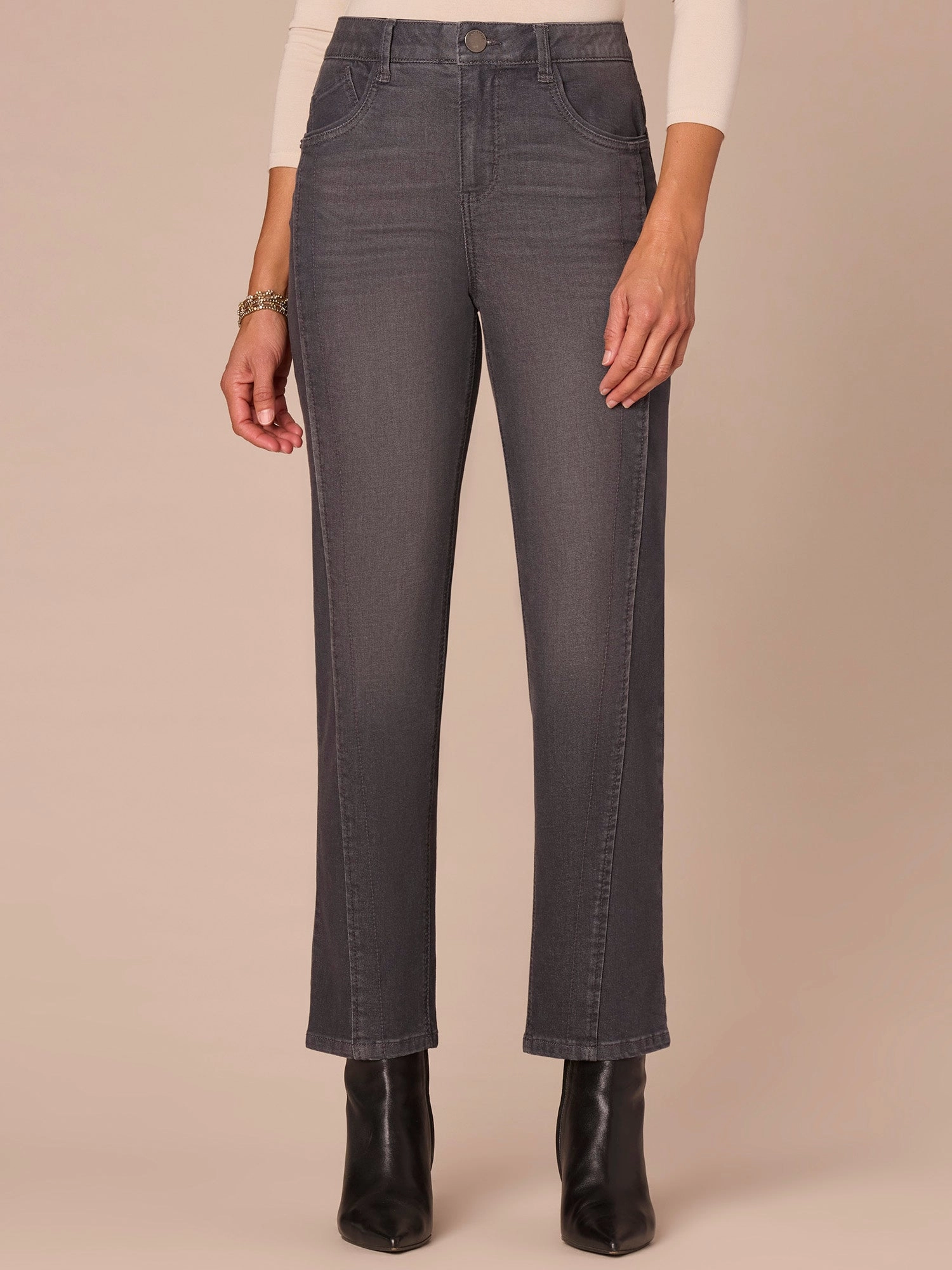 All Fit Design Breathable Brunch Outfit "Ab"solution? High Rise Faux Lip Seam Ankle Length Straight Leg Jeans