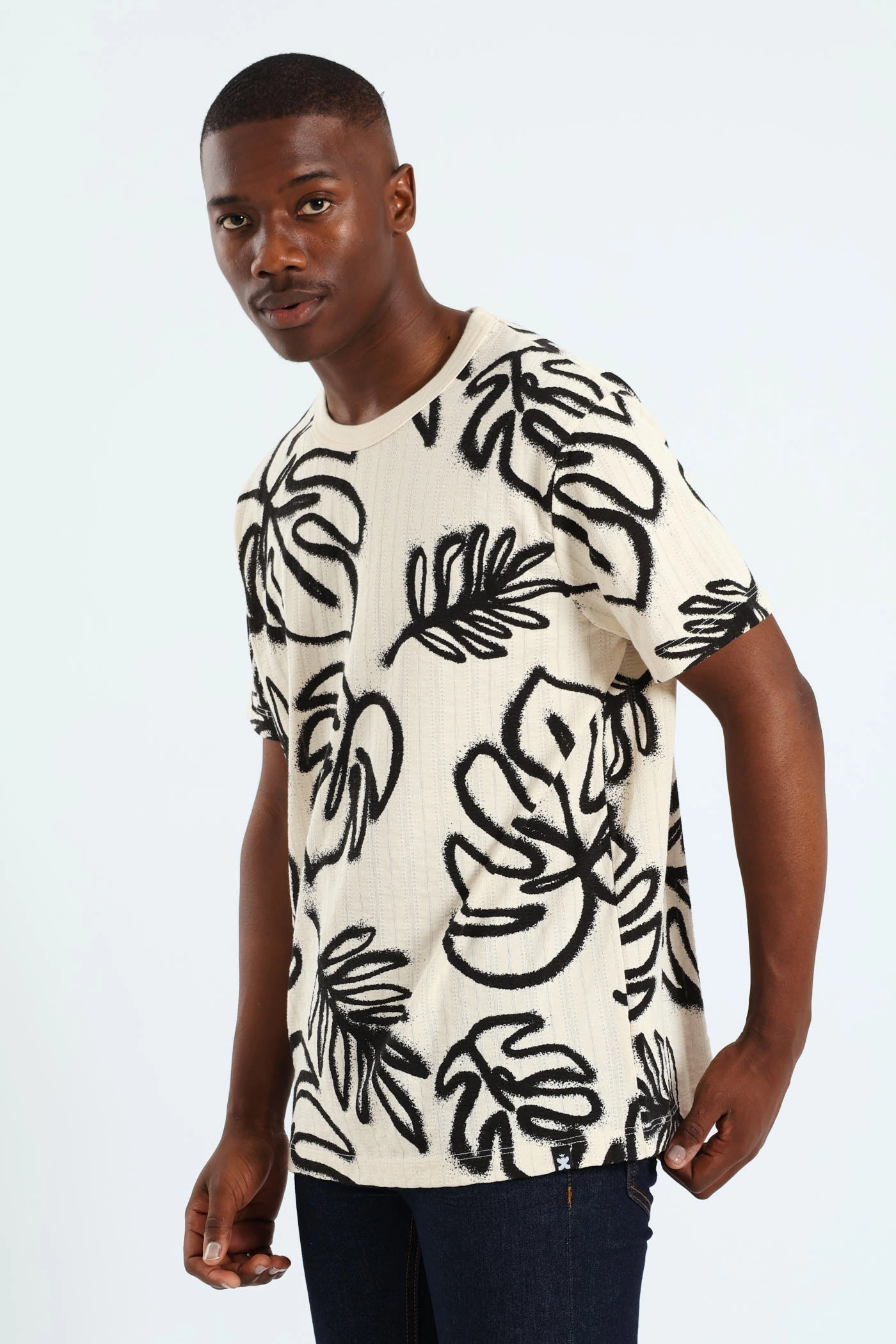 Tropical Spray Allover Print Tee - Off White Sleek Layer