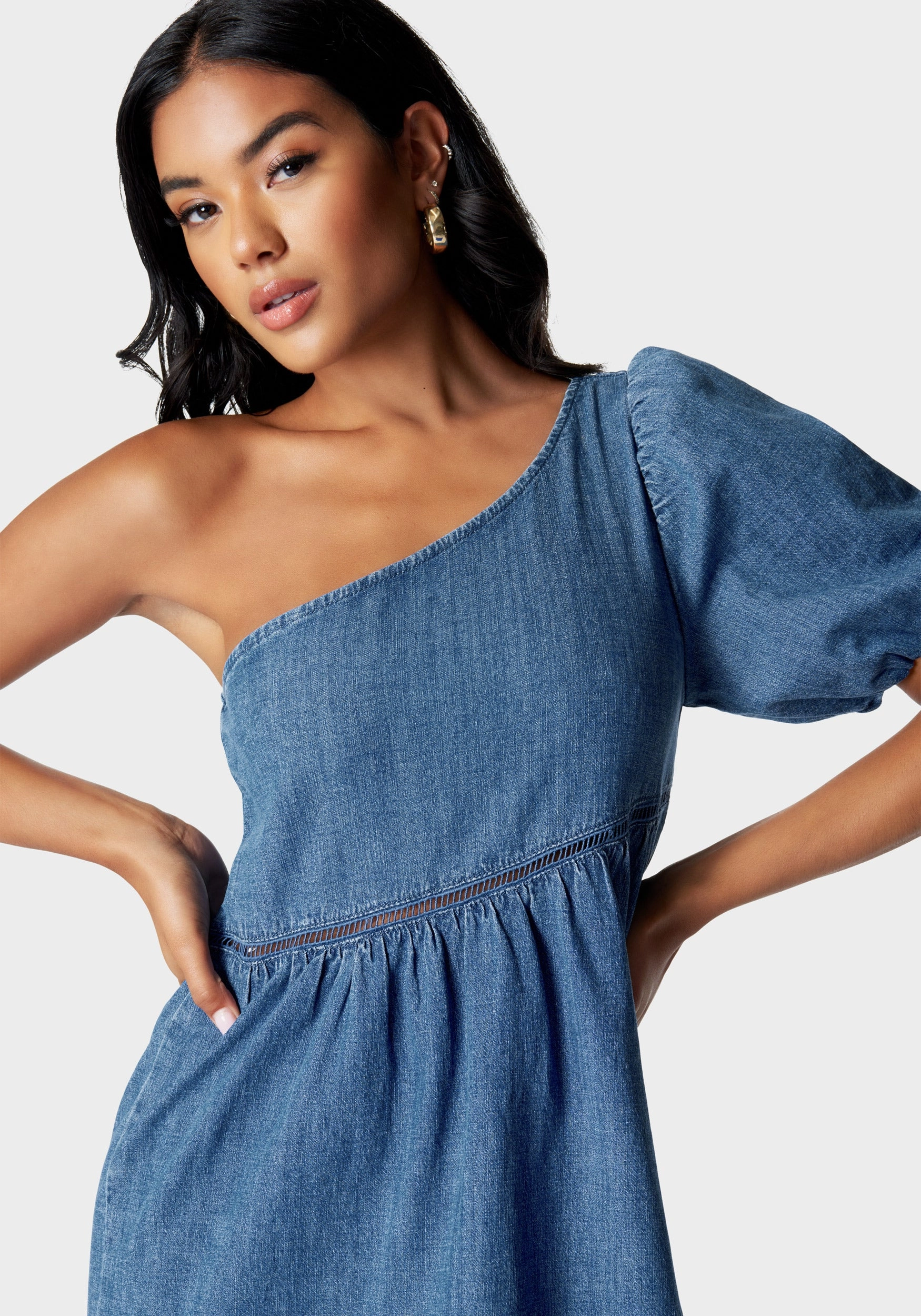 Breeze Grace Air Beauty One Shoulder Asymmetric A Line Denim Dress