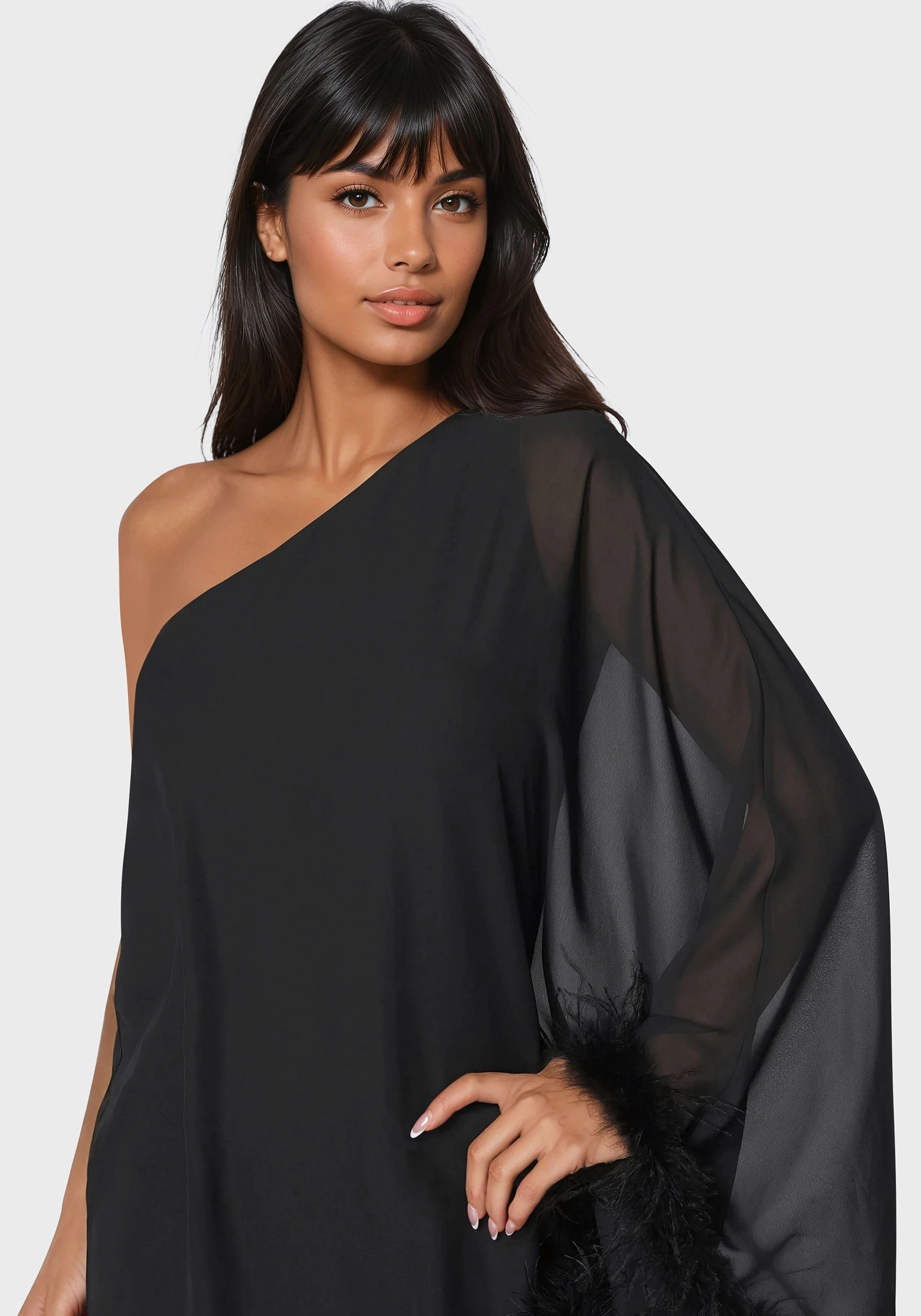 One Shoulder Feather Cape Dress Quick Look