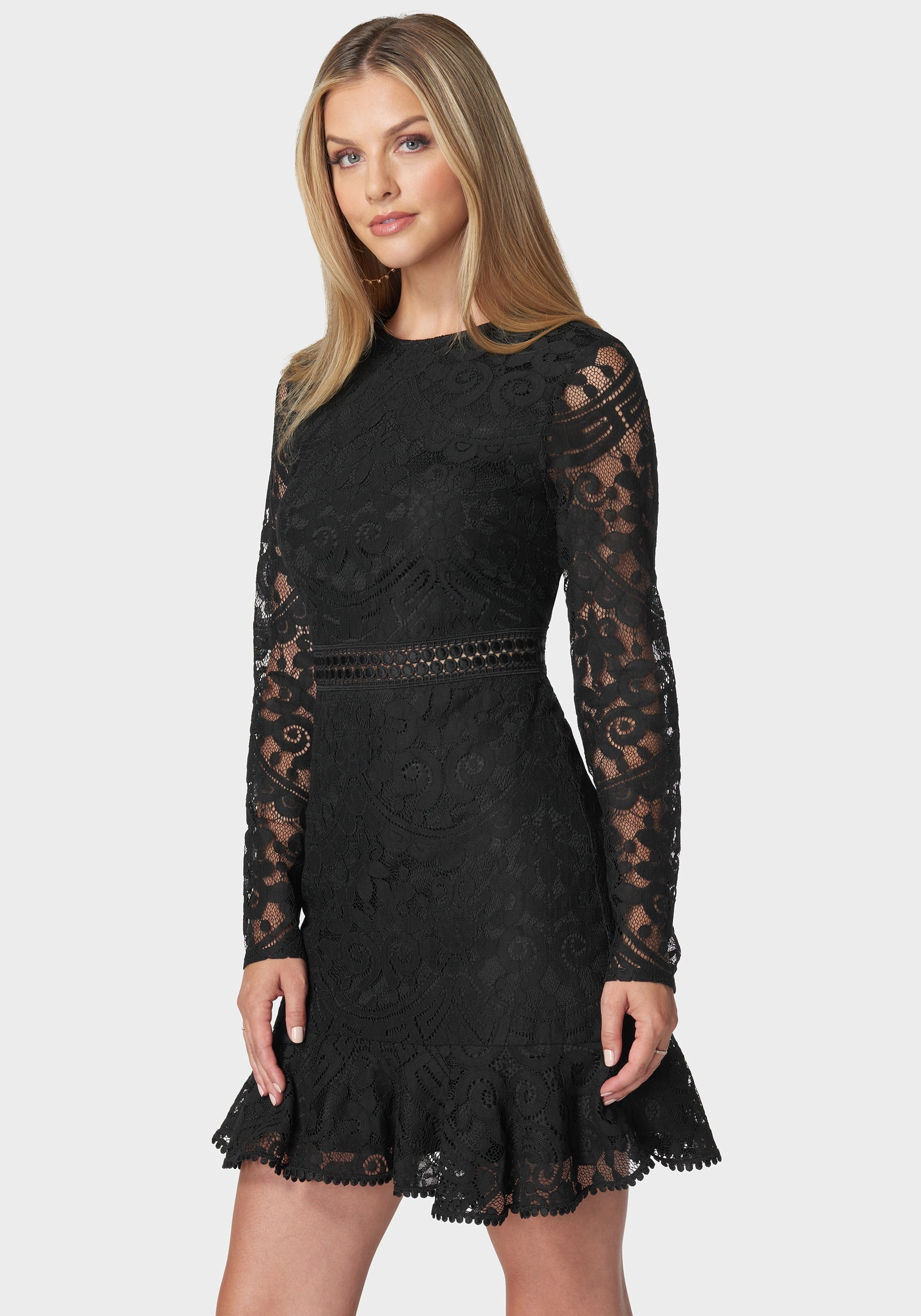Classic Wear Clean Structure Open Back Lace Mini Dress