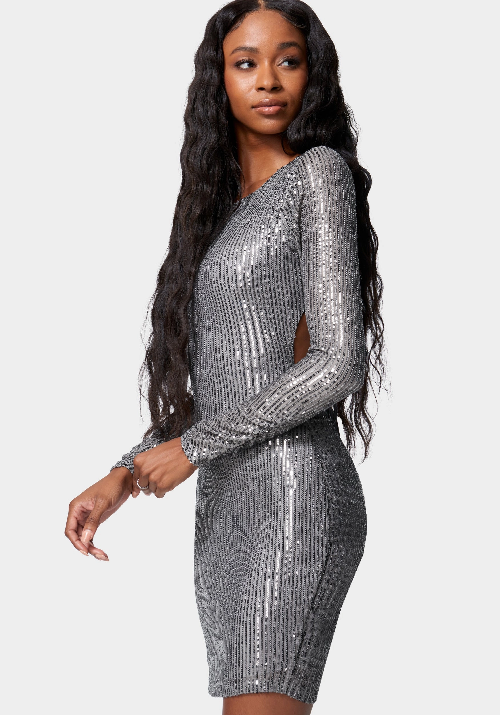 Chilly Weather Comfort Urban Energy Open Back Sparkle Mini Dress