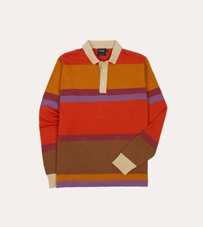 Fall Foliage Stretchable Cloth Orange, Brown and Purple Linen Cotton Knitted Rugby Shirt