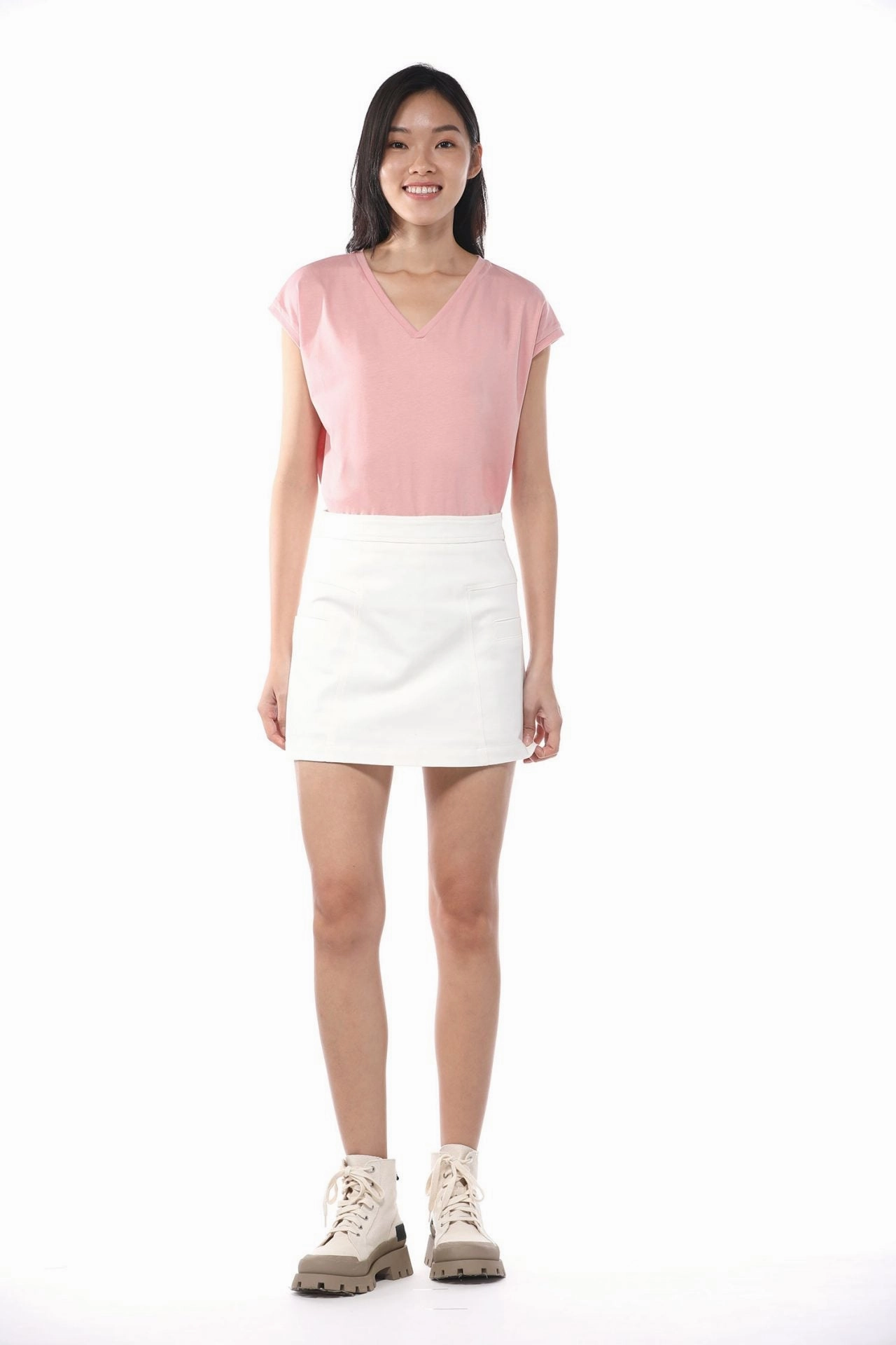 Cotton Patch Pocket Skirt Sheer Overlay